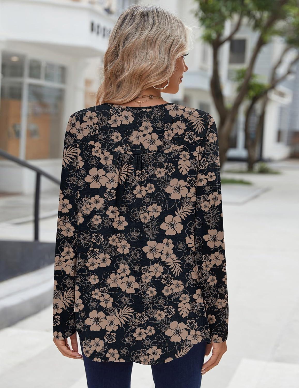 imageZeagoo Long Sleeve Shirts for Women Fall Fashion Dressy Casual Blouses Trendy Pleated Tunic Tops for Leggings 2025Blacksf209