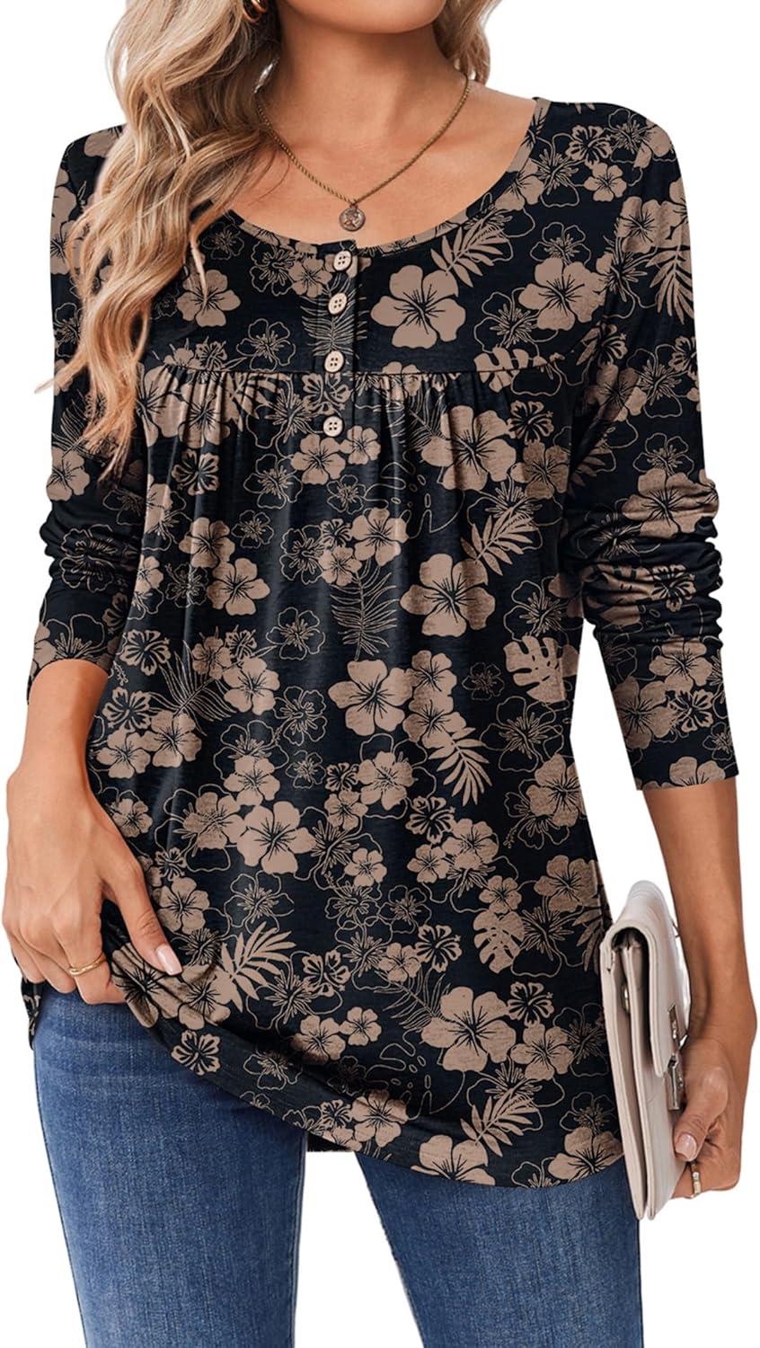 imageZeagoo Long Sleeve Shirts for Women Fall Fashion Dressy Casual Blouses Trendy Pleated Tunic Tops for Leggings 2025Blacksf209