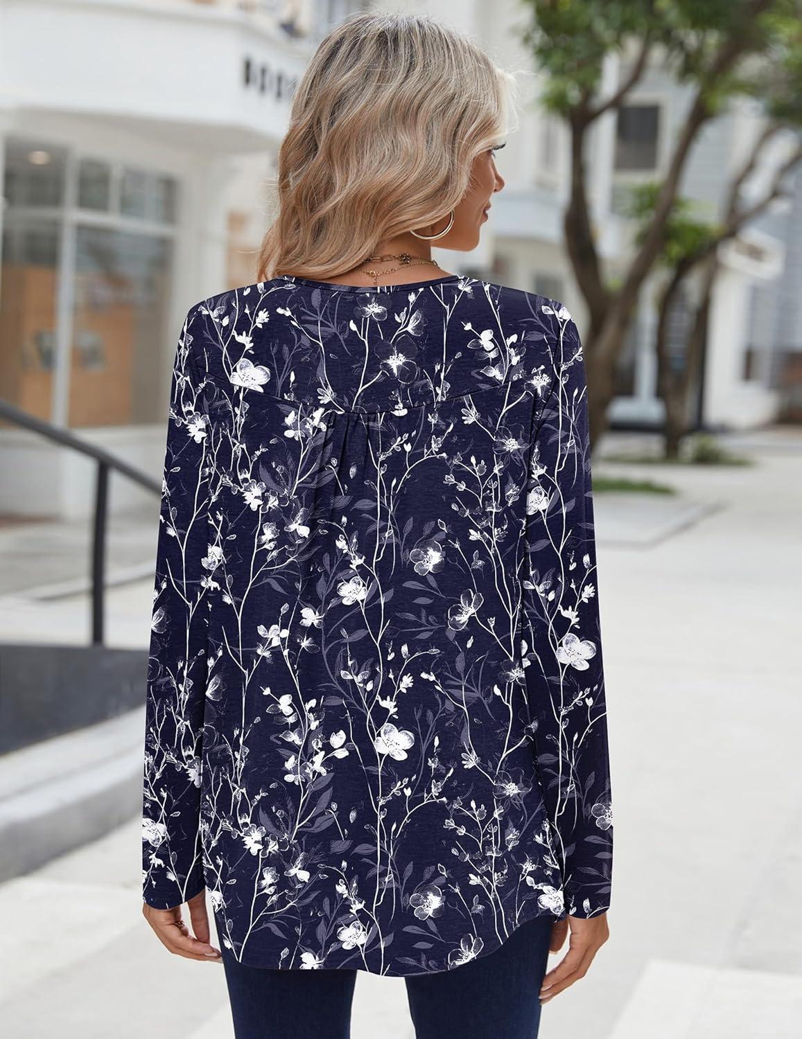 imageZeagoo Long Sleeve Shirts for Women Fall Fashion Dressy Casual Blouses Trendy Pleated Tunic Tops for Leggings 2025Bluesf180