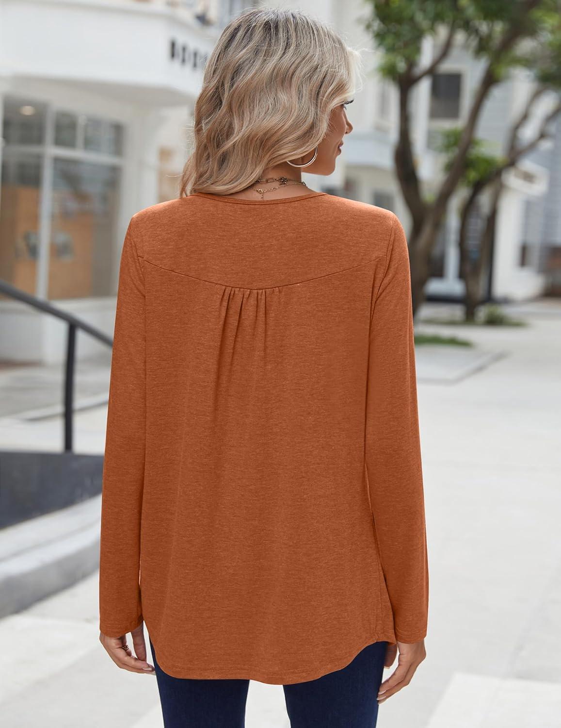 imageZeagoo Long Sleeve Shirts for Women Fall Fashion Dressy Casual Blouses Trendy Pleated Tunic Tops for Leggings 2025Caramel