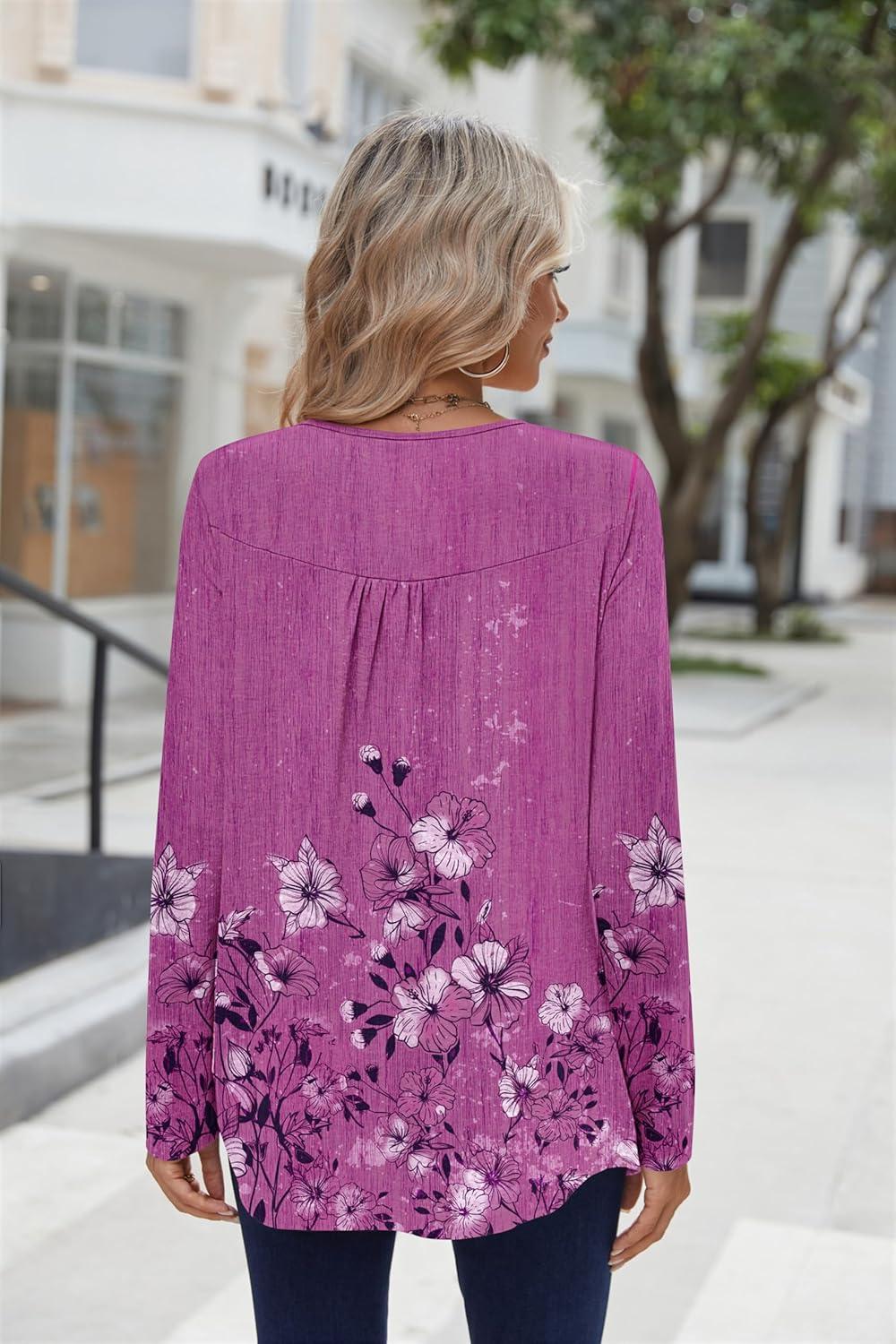 imageZeagoo Long Sleeve Shirts for Women Fall Fashion Dressy Casual Blouses Trendy Pleated Tunic Tops for Leggings 2025Purplesf219