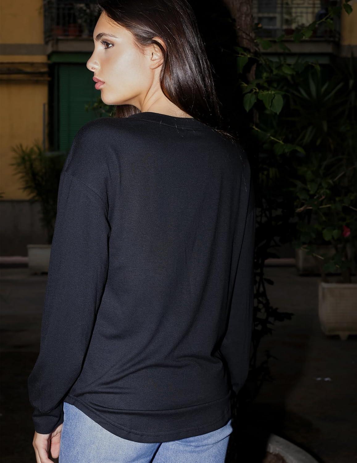 imageZeagoo Long Sleeve Shirts for Women Henley T Shirts Loose Fit Tunics Dressy Casual Work Blouses Fall Fashion TopsBlack