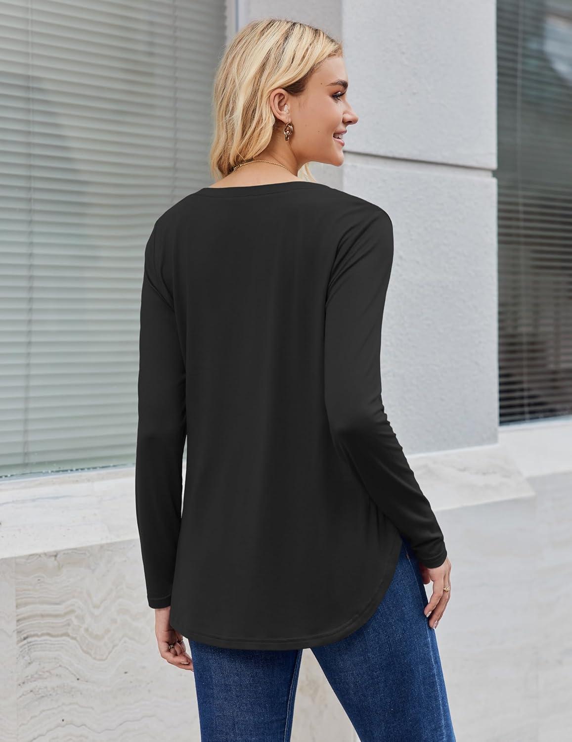 imageZeagoo Long Sleeve Tops for Women V Neck Shirt Loose Fall Tunic Tops Dressy Casual Work Blouse 2026Black