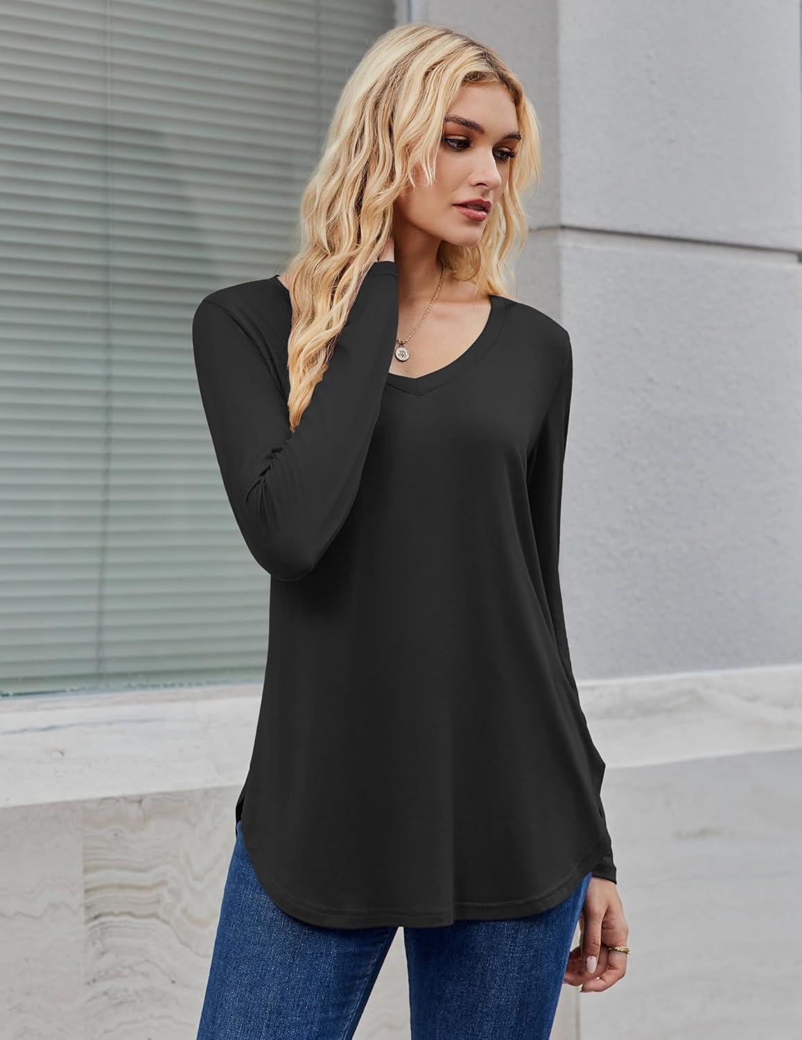 imageZeagoo Long Sleeve Tops for Women V Neck Shirt Loose Fall Tunic Tops Dressy Casual Work Blouse 2026Black