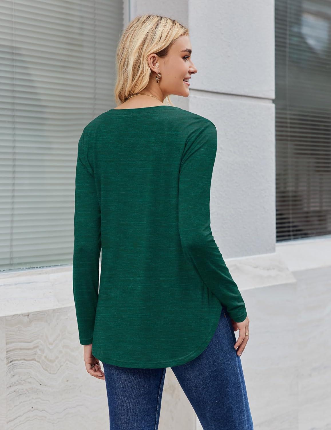 imageZeagoo Long Sleeve Tops for Women V Neck Shirt Loose Fall Tunic Tops Dressy Casual Work Blouse 2026Christmas Green