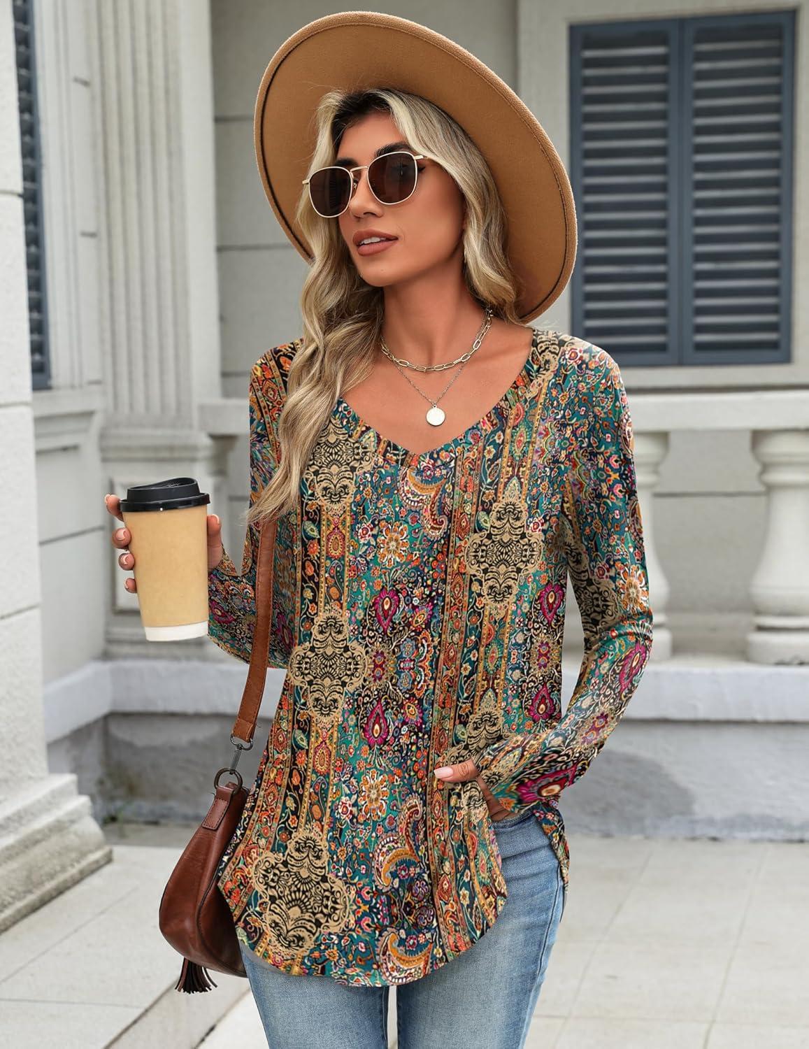 imageZeagoo Long Sleeve Tops for Women V Neck Shirt Loose Fall Tunic Tops Dressy Casual Work Blouse 2026Mz721