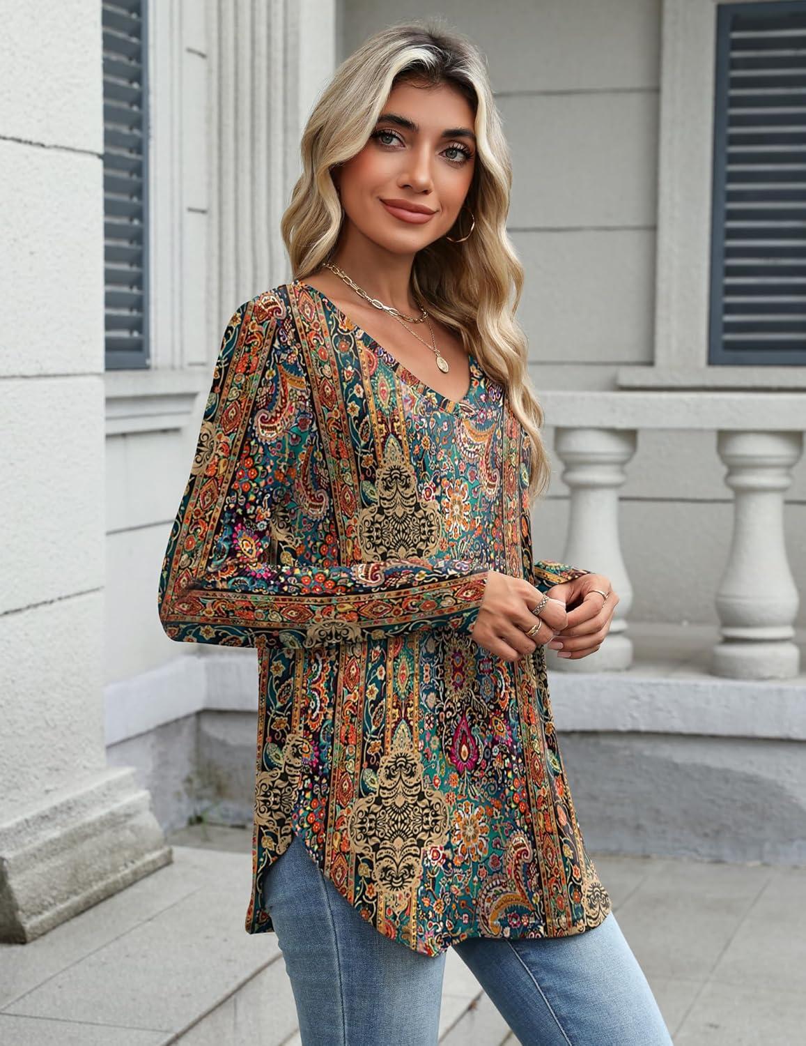 imageZeagoo Long Sleeve Tops for Women V Neck Shirt Loose Fall Tunic Tops Dressy Casual Work Blouse 2026Mz721