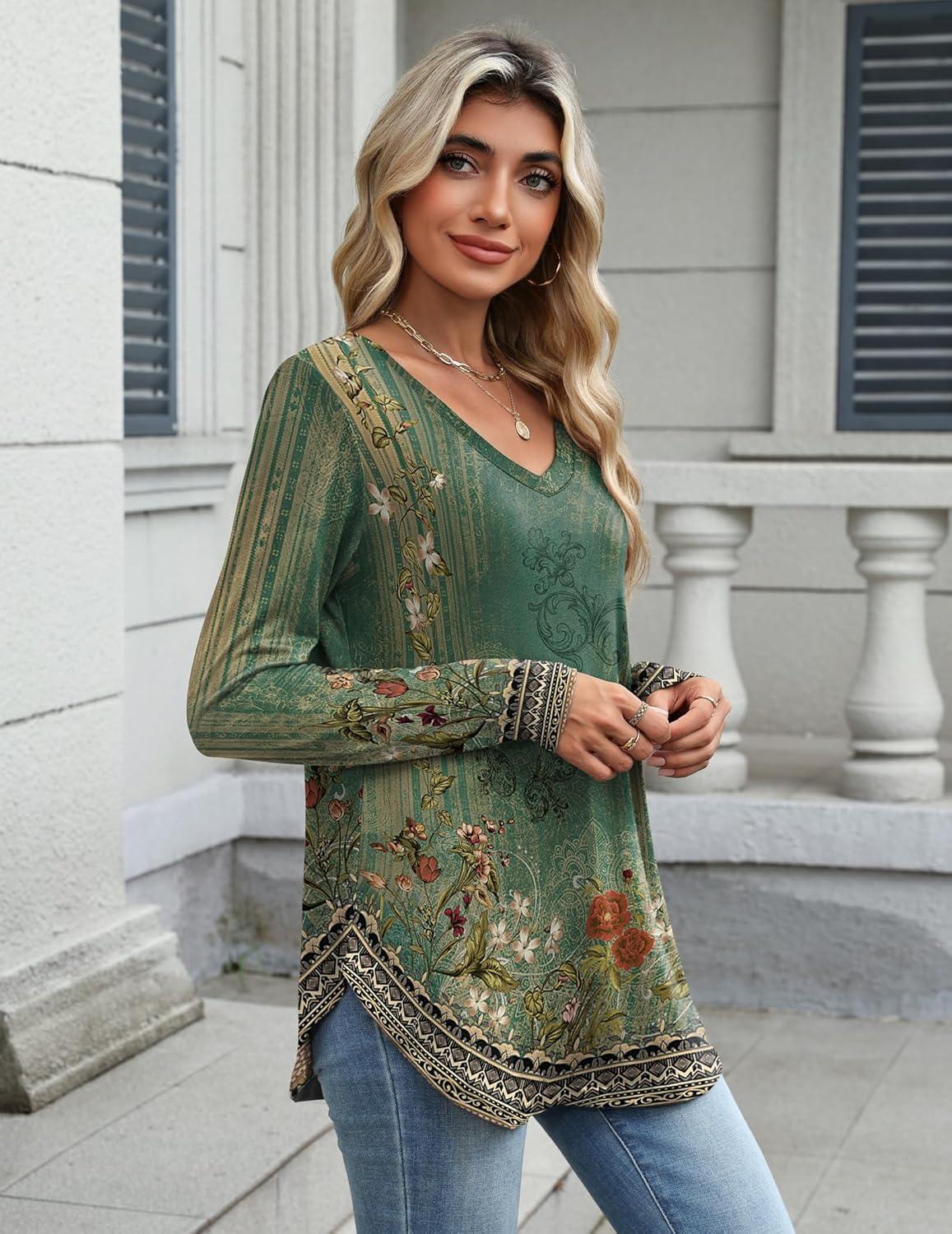 imageZeagoo Long Sleeve Tops for Women V Neck Shirt Loose Fall Tunic Tops Dressy Casual Work Blouse 2026Mz839