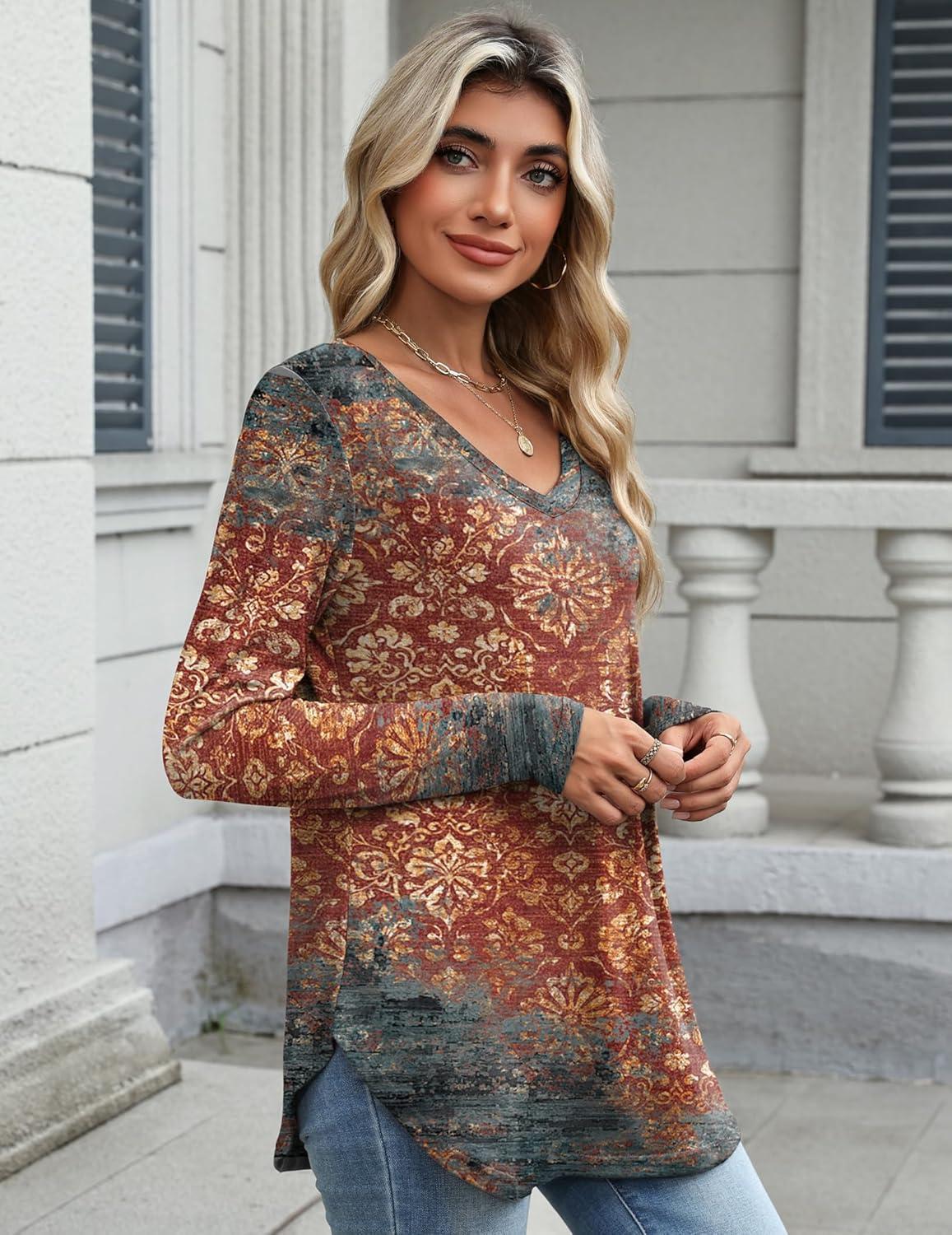 imageZeagoo Long Sleeve Tops for Women V Neck Shirt Loose Fall Tunic Tops Dressy Casual Work Blouse 2026Mz897