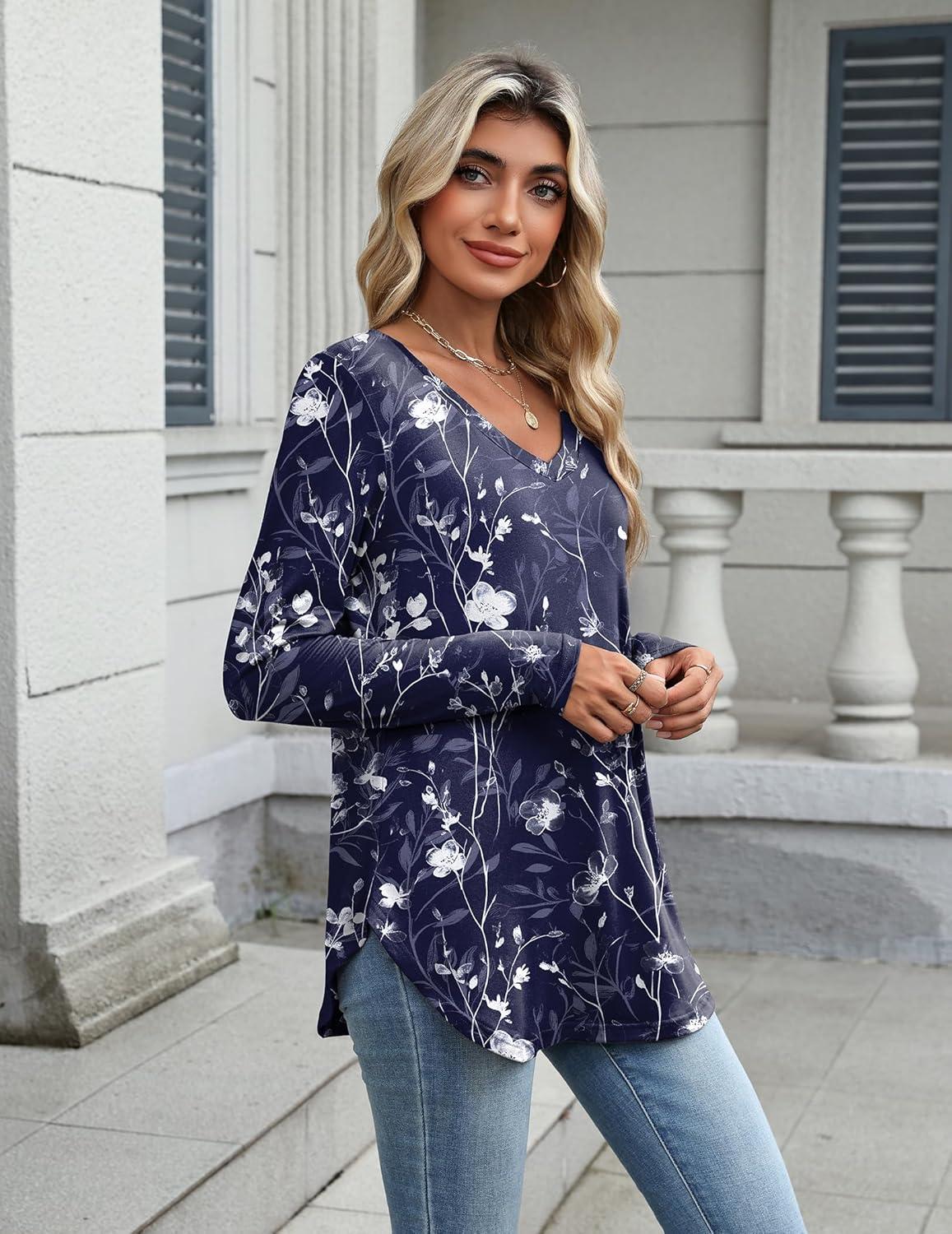 imageZeagoo Long Sleeve Tops for Women V Neck Shirt Loose Fall Tunic Tops Dressy Casual Work Blouse 2026Sf180