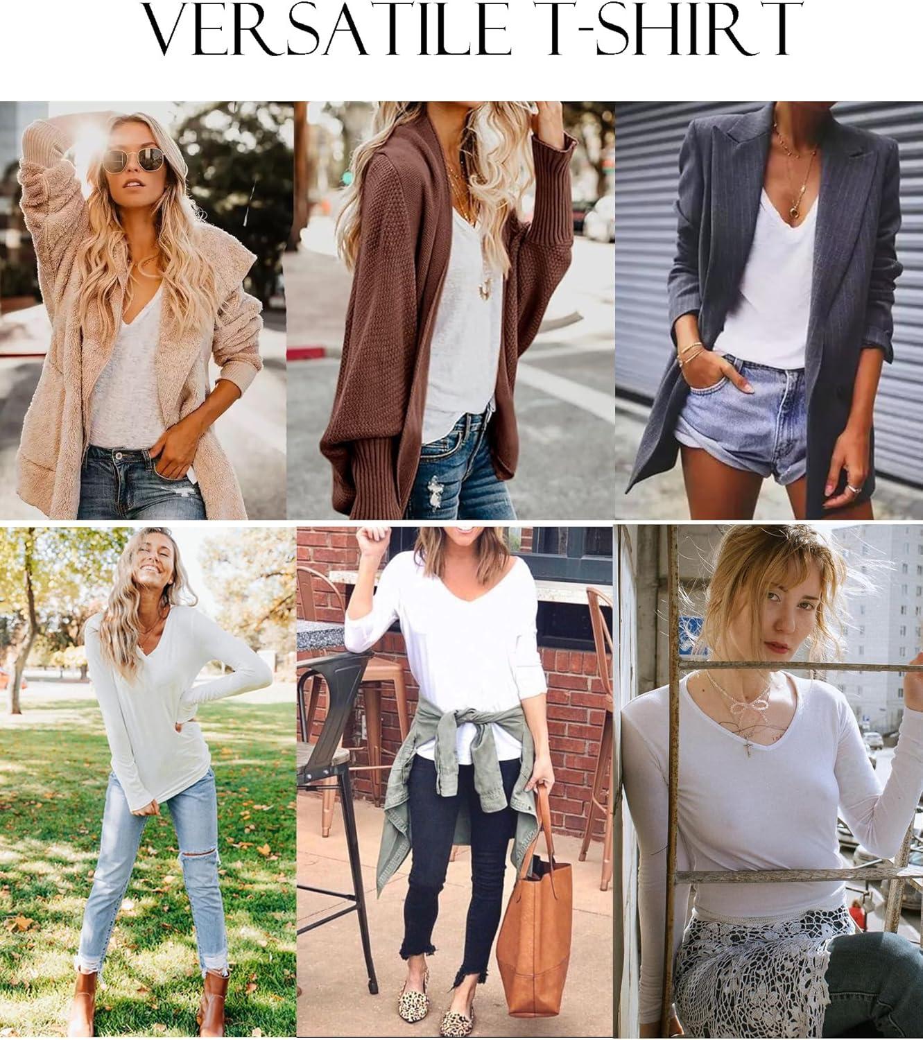 imageZeagoo Long Sleeve Tops for Women V Neck Shirt Loose Fall Tunic Tops Dressy Casual Work Blouse 2026White