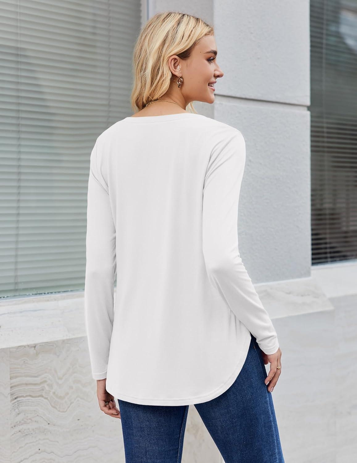 imageZeagoo Long Sleeve Tops for Women V Neck Shirt Loose Fall Tunic Tops Dressy Casual Work Blouse 2026White