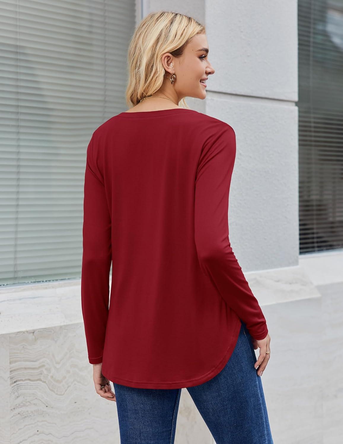 imageZeagoo Long Sleeve Tops for Women V Neck Shirt Loose Fall Tunic Tops Dressy Casual Work Blouse 2026Wine Red