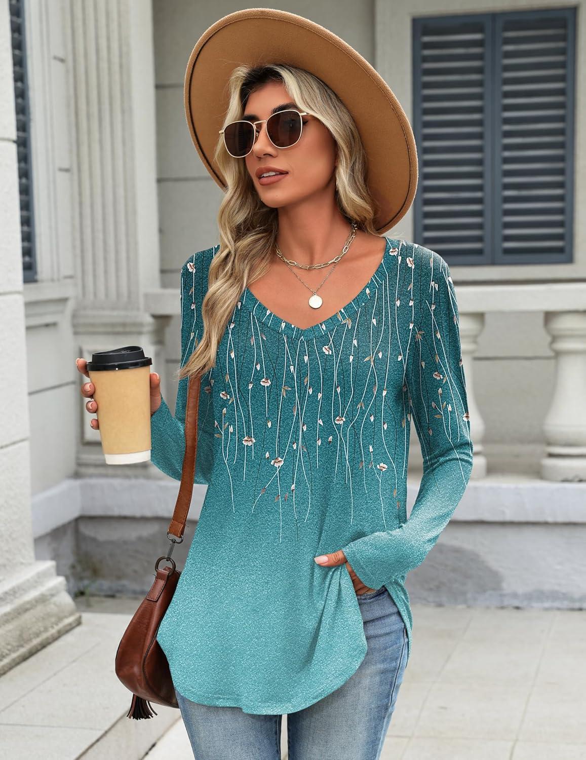 imageZeagoo Long Sleeve Tops for Women V Neck Shirt Loose Fall Tunic Tops Dressy Casual Work Blouse 2026Xh363