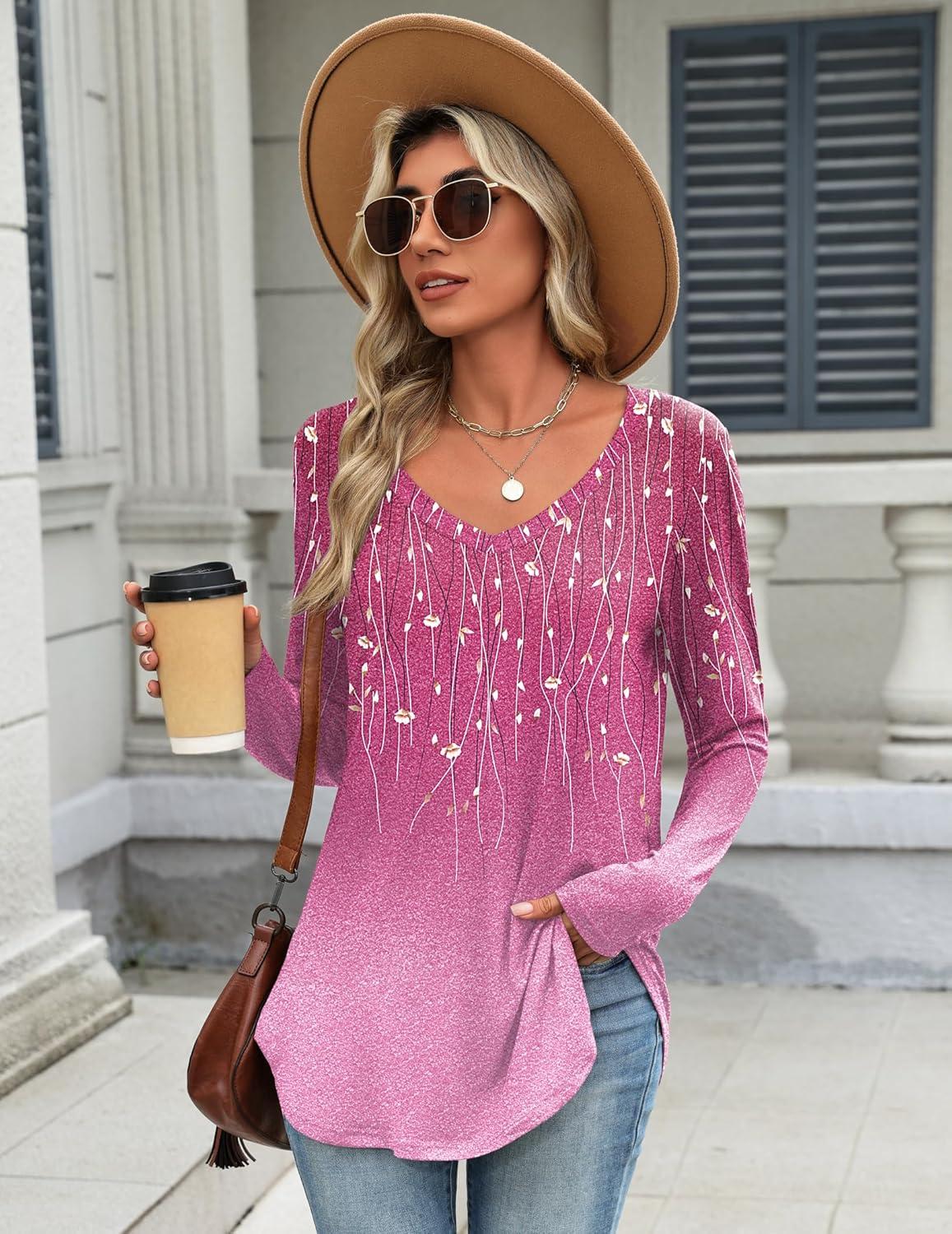 imageZeagoo Long Sleeve Tops for Women V Neck Shirt Loose Fall Tunic Tops Dressy Casual Work Blouse 2026Xh370