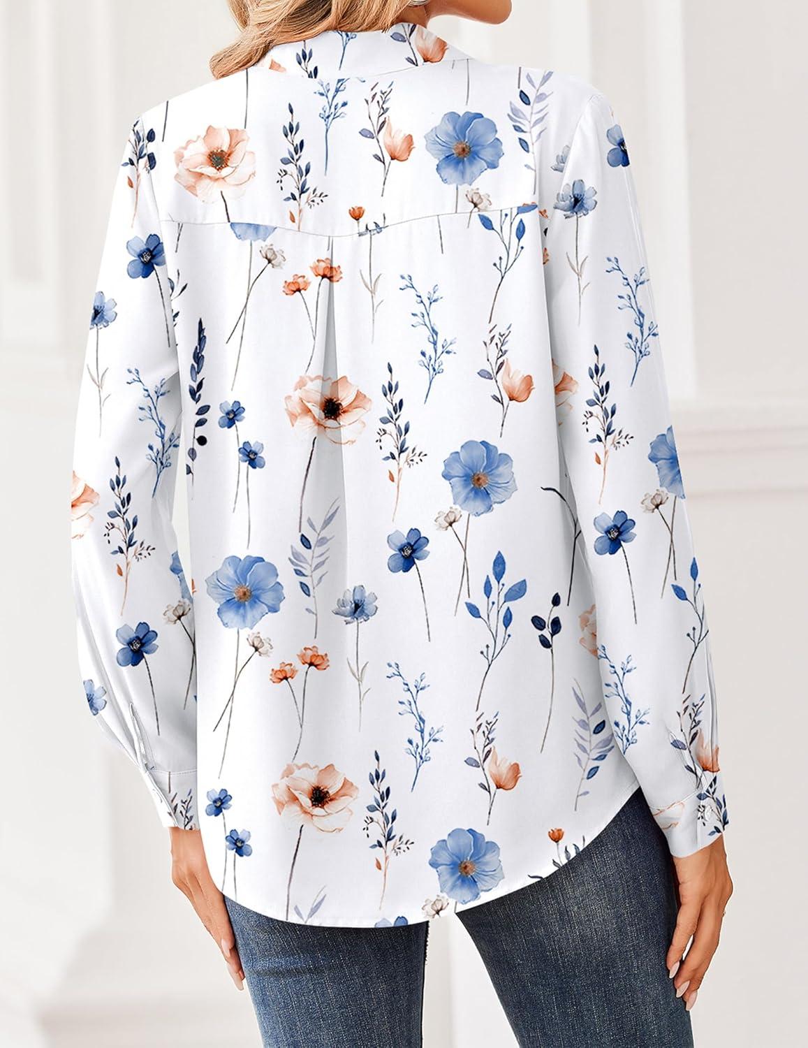 imageZeagoo Women Blouses Chiffon Long Sleeve Button Down Shirts Business Causal Dressy Work Top V Neck Summer Spring ClothesMandala Pattern