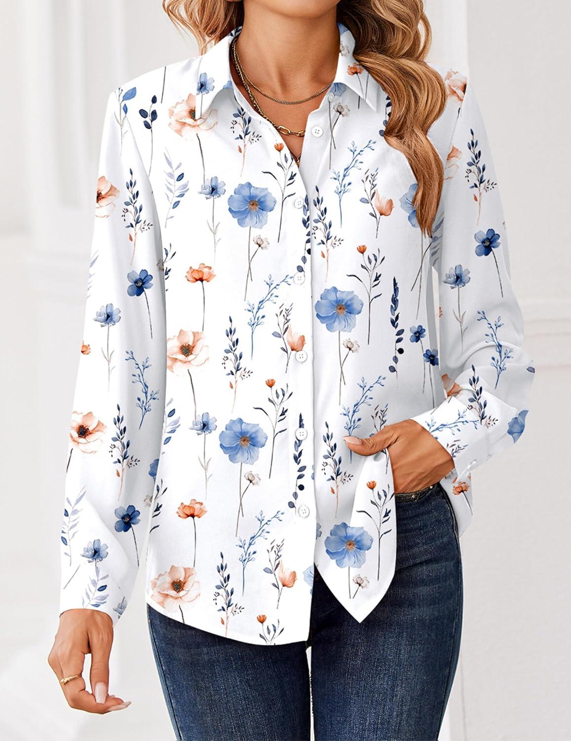imageZeagoo Women Blouses Chiffon Long Sleeve Button Down Shirts Business Causal Dressy Work Top V Neck Summer Spring ClothesMandala Pattern