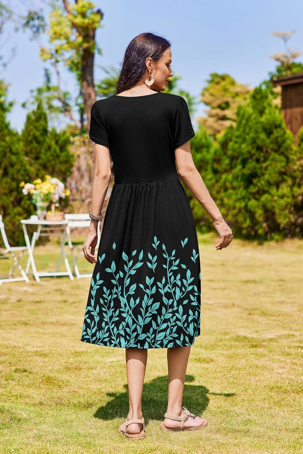imageZeagoo Women Summer Short Sleeve Midi Dress with Pockets Casual Aline Flowy Tshirt Dress Floral Vocation Beach SundressPa355