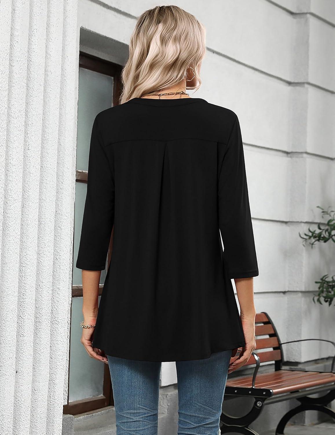 imageZeagoo Womens 34 Length Sleeve Tops V Neck Tunic Casual Dressy Blouse Floral Printed ShirtsBlack