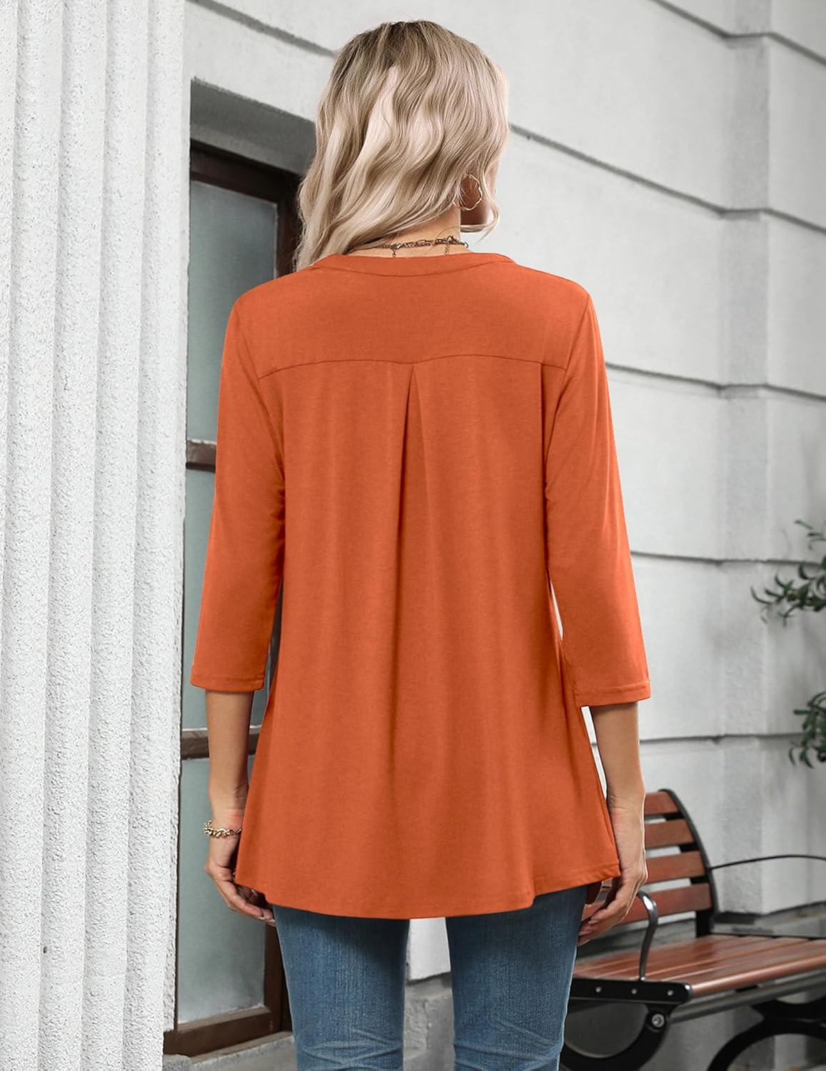 imageZeagoo Womens 34 Length Sleeve Tops V Neck Tunic Casual Dressy Blouse Floral Printed ShirtsOrange Spooky
