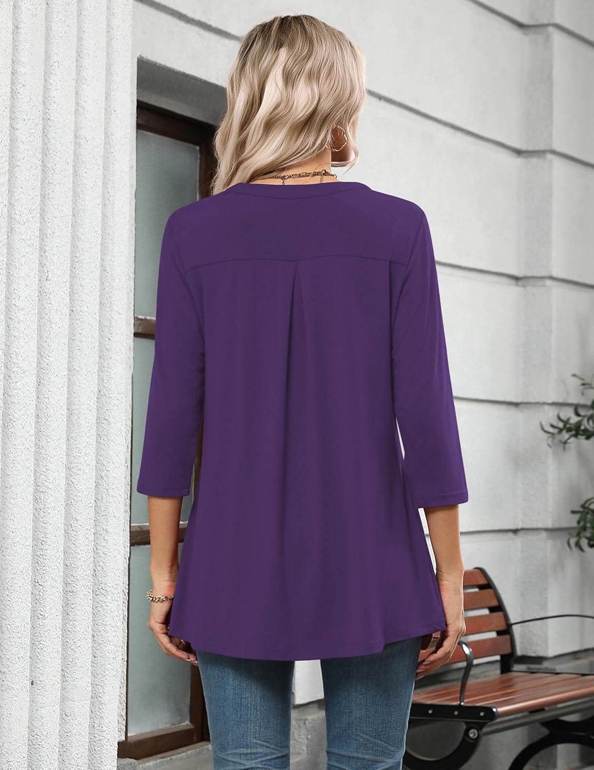 imageZeagoo Womens 34 Length Sleeve Tops V Neck Tunic Casual Dressy Blouse Floral Printed ShirtsPurple