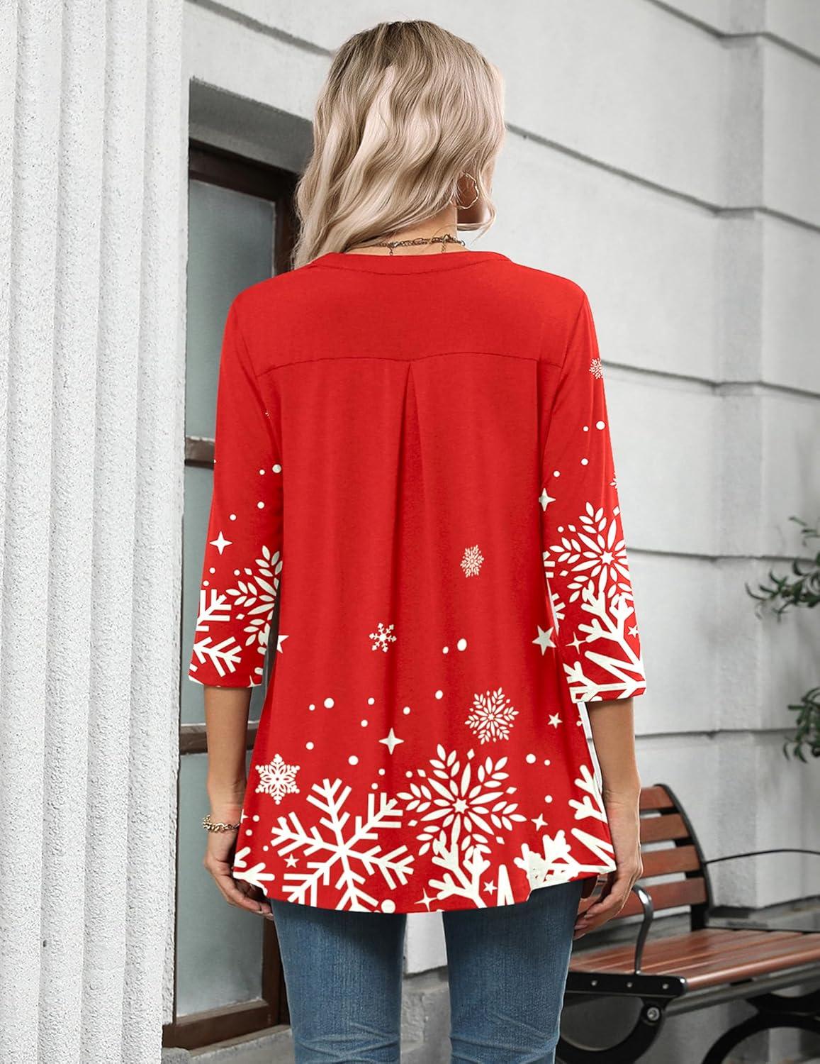 imageZeagoo Womens 34 Length Sleeve Tops V Neck Tunic Casual Dressy Blouse Floral Printed ShirtsSnowflake