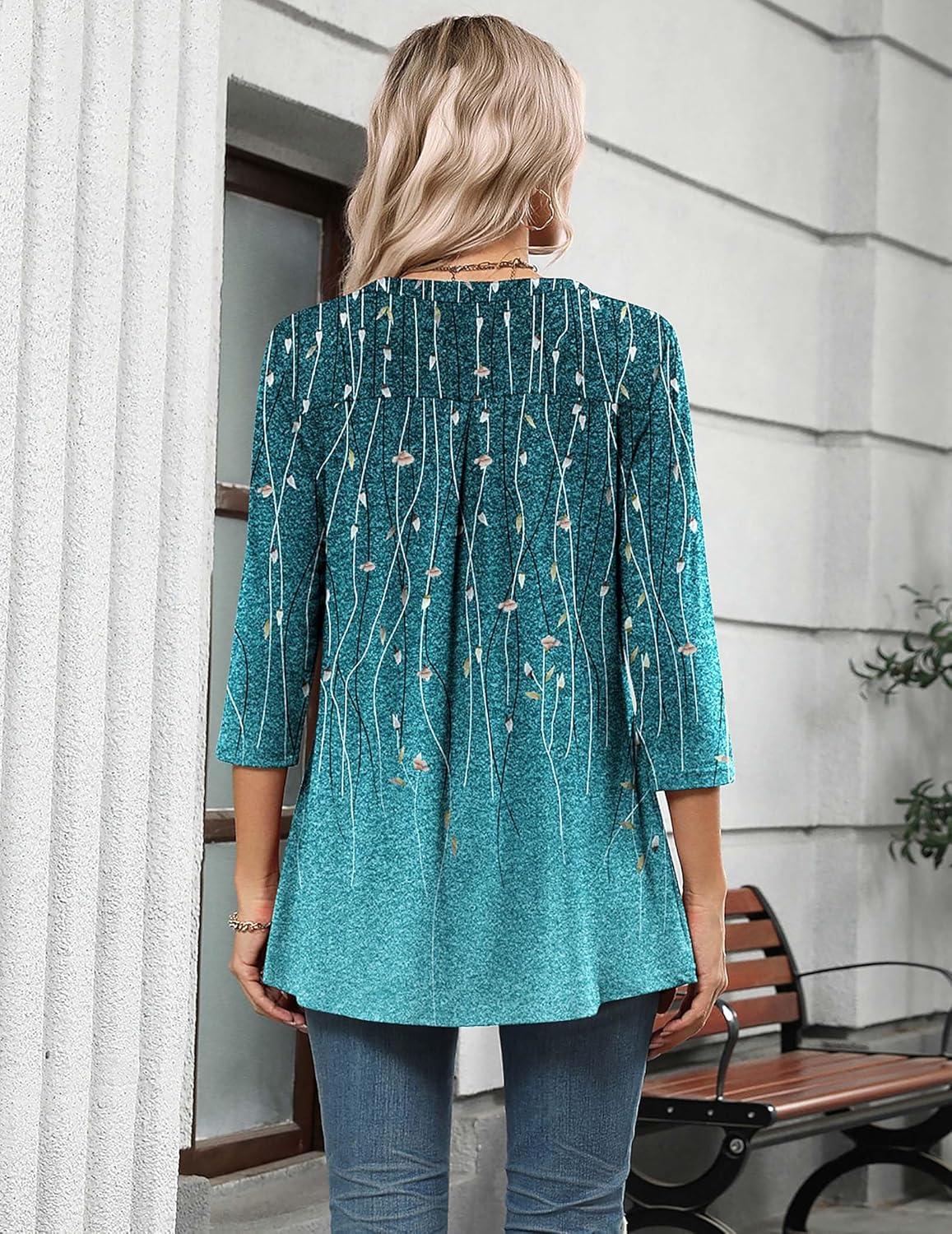 imageZeagoo Womens 34 Length Sleeve Tops V Neck Tunic Casual Dressy Blouse Floral Printed ShirtsWillowfloral