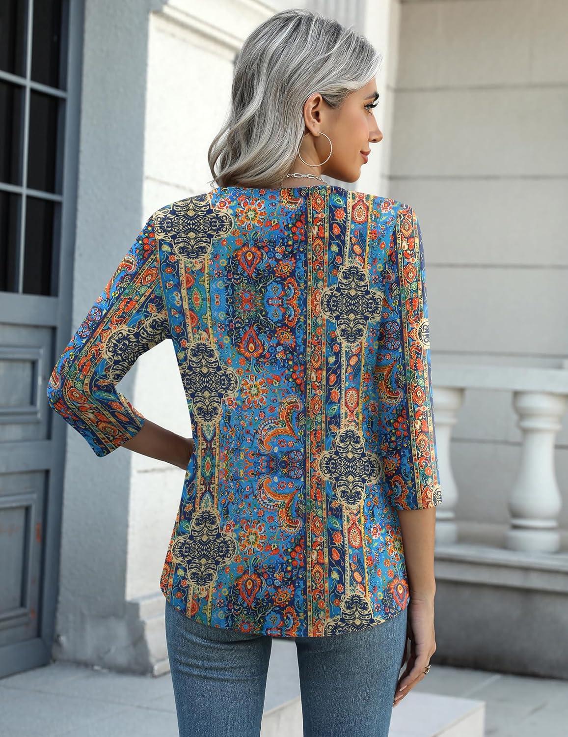 imageZeagoo Womens Blouse Casual 34 Length Sleeve V Neck Basic TShirts Spring Summer Cute Tunic Tops Business Work TeesBohomz779