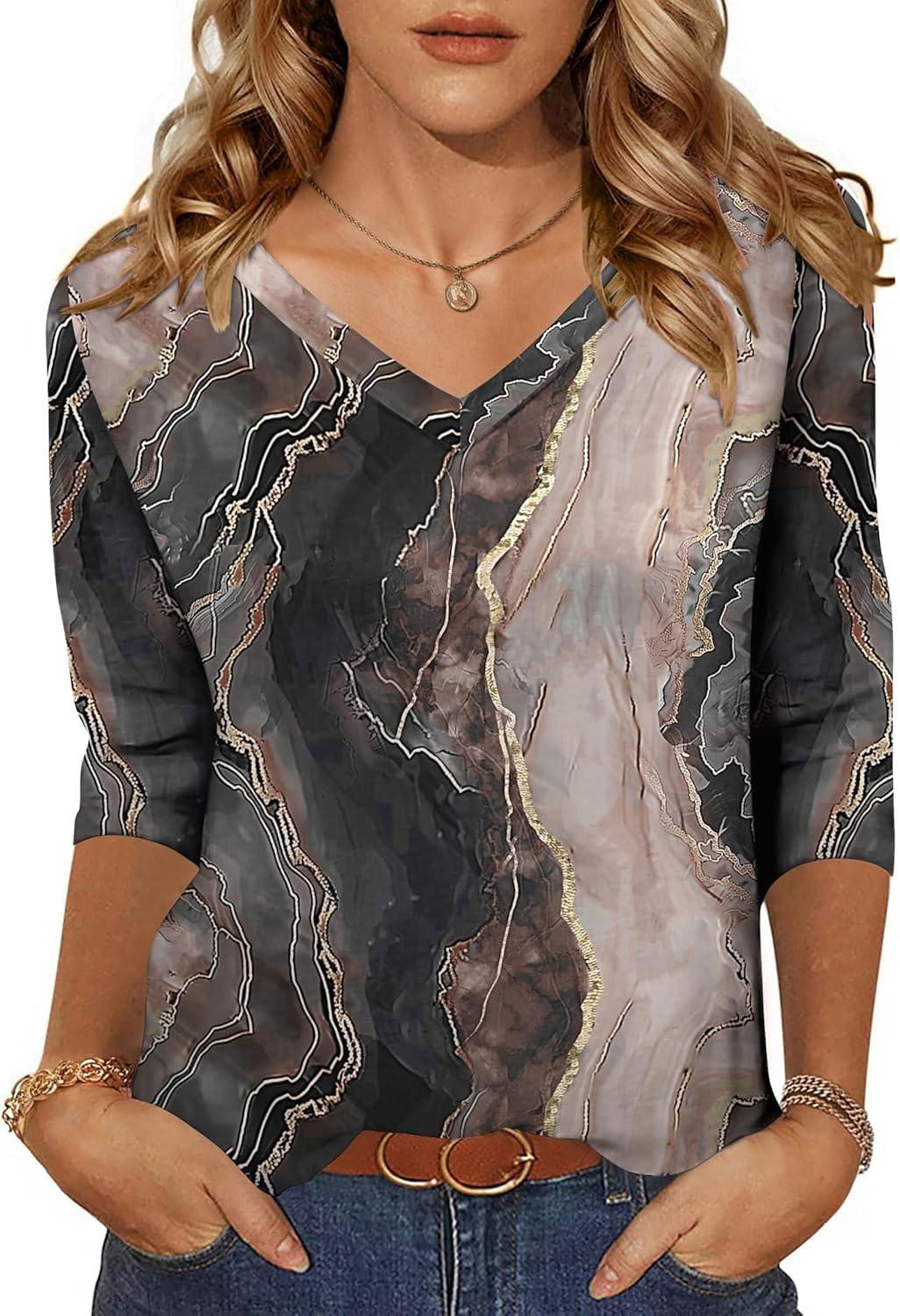 imageZeagoo Womens Blouse Casual 34 Length Sleeve V Neck Basic TShirts Spring Summer Cute Tunic Tops Business Work TeesMulticolorcx278