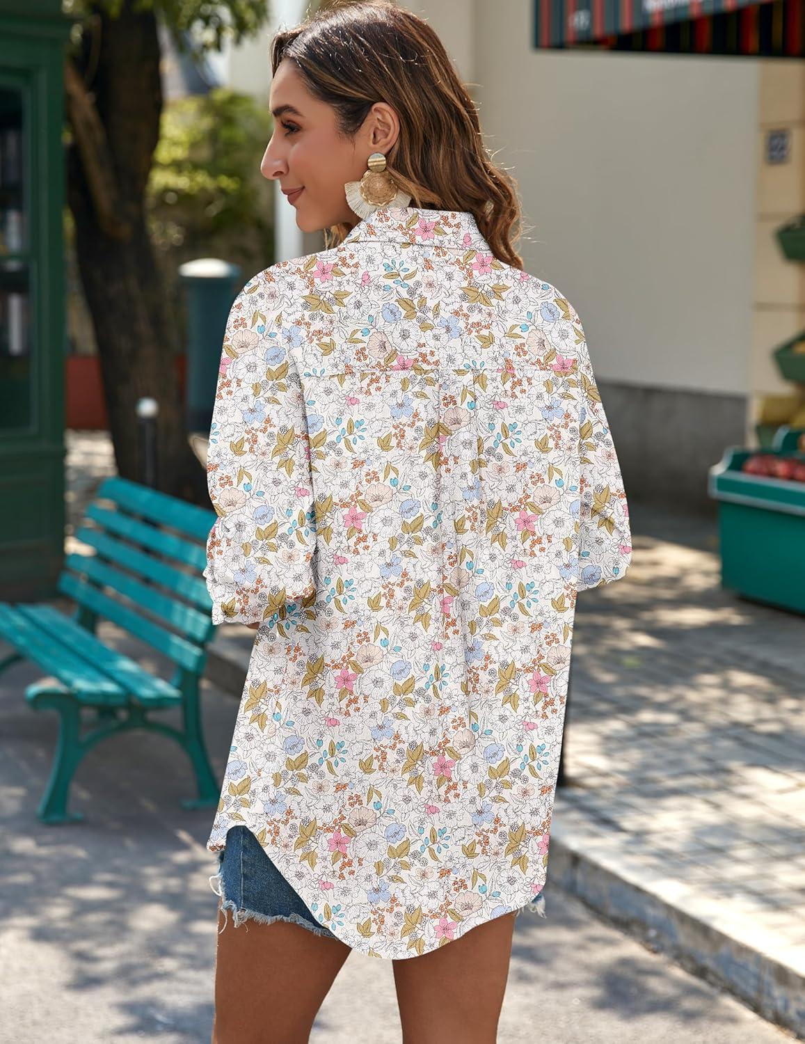 imageZeagoo Womens Button Down Shirts Long Sleeve Cotton Gauze Tops Casual Collared Blouses Loose FitApricot Blossom