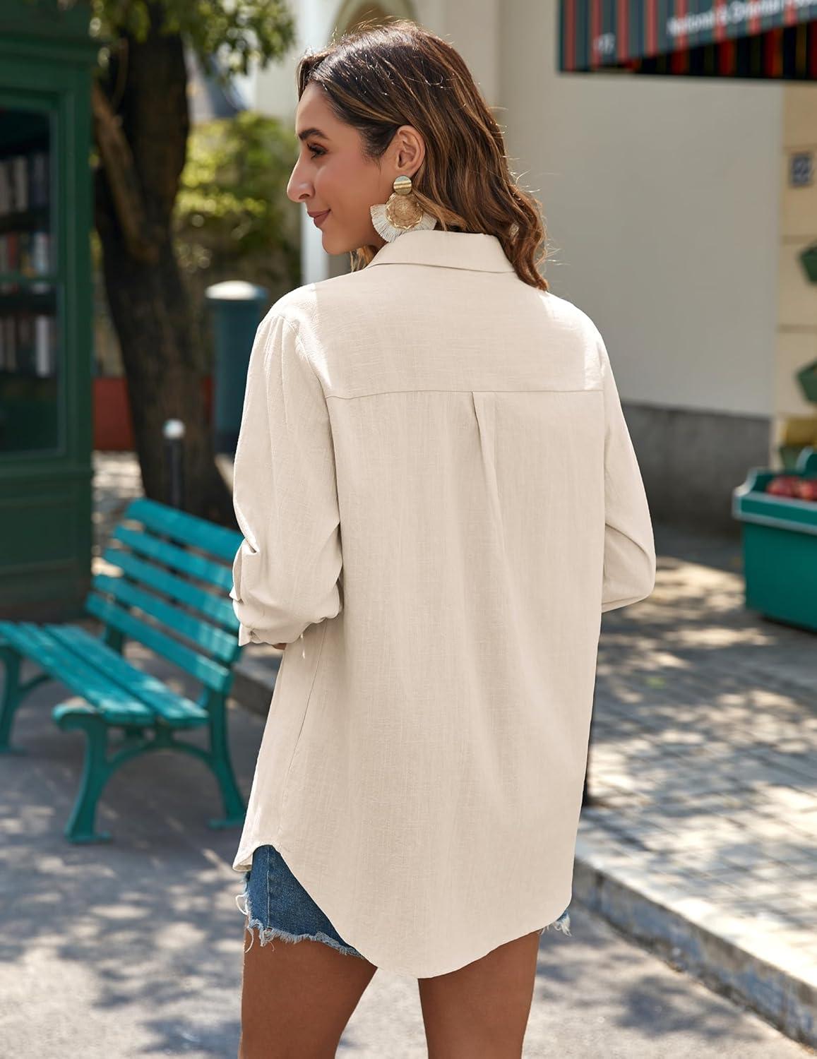 imageZeagoo Womens Button Down Shirts Long Sleeve Cotton Gauze Tops Casual Collared Blouses Loose FitKhaki