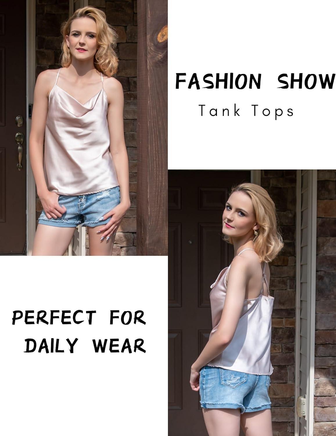 imageZeagoo Womens Cowl Neck Satin Camisole Sleeveless Sexy Spaghetti Strap Silk Cami Backless Tank Tops Halter Basic Tank ShirtsChampagne