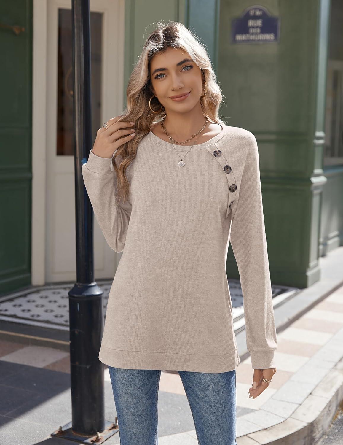 imageZeagoo Womens Long Sleeve Tshirts Casual Tunic Tops Work Fashion Cute Sweaters Fall Outfits 2026 Dressy Blouse01apricot