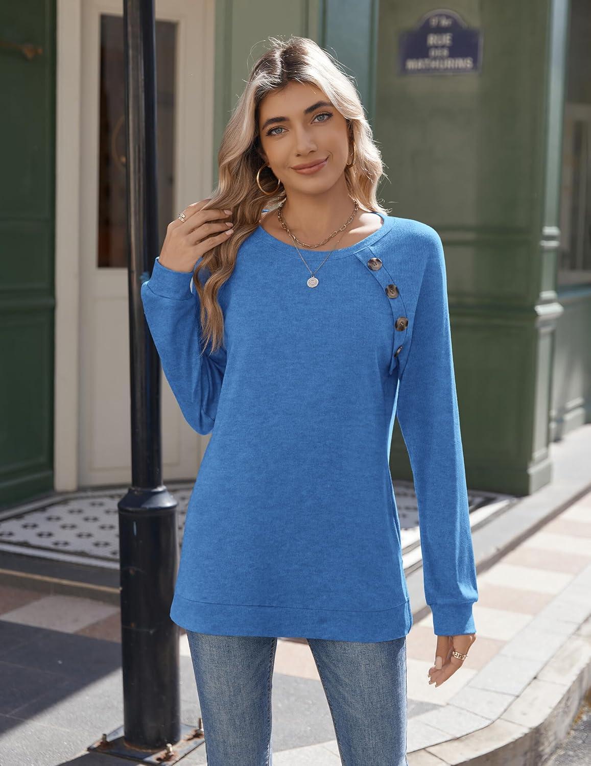 imageZeagoo Womens Long Sleeve Tshirts Casual Tunic Tops Work Fashion Cute Sweaters Fall Outfits 2026 Dressy Blouse01blue