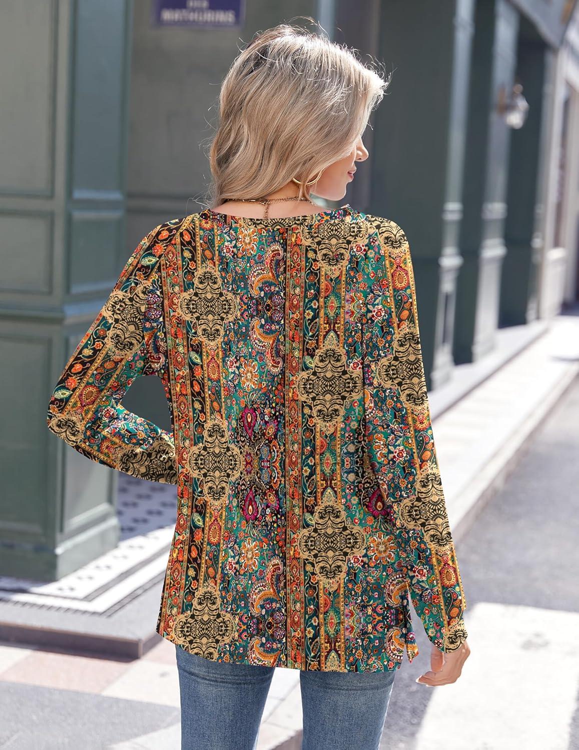 imageZeagoo Womens Long Sleeve Tshirts Casual Tunic Tops Work Fashion Cute Sweaters Fall Outfits 2026 Dressy Blouse01vintage Floral