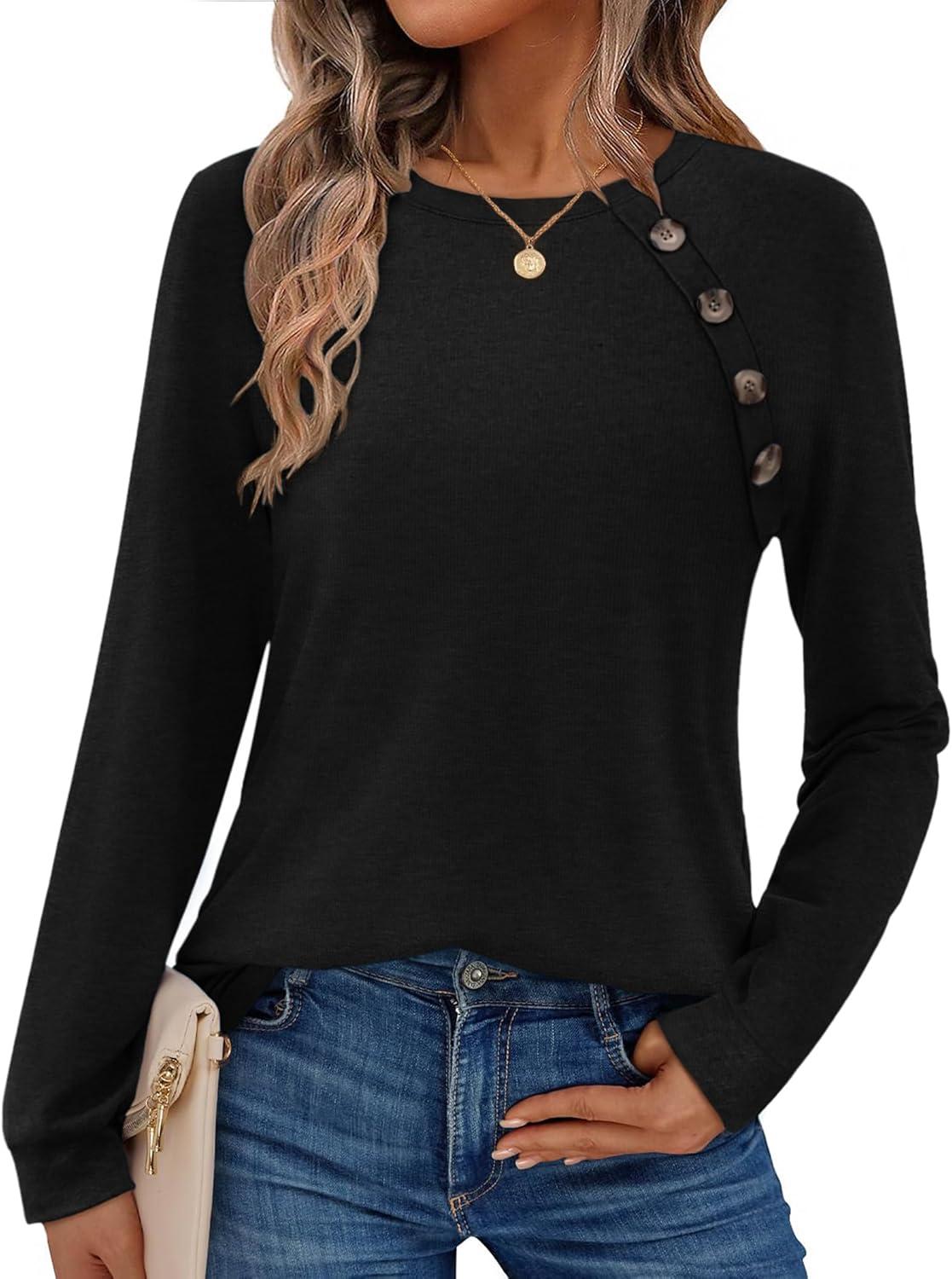imageZeagoo Womens Long Sleeve Tshirts Casual Tunic Tops Work Fashion Cute Sweaters Fall Outfits 2026 Dressy BlouseBlack