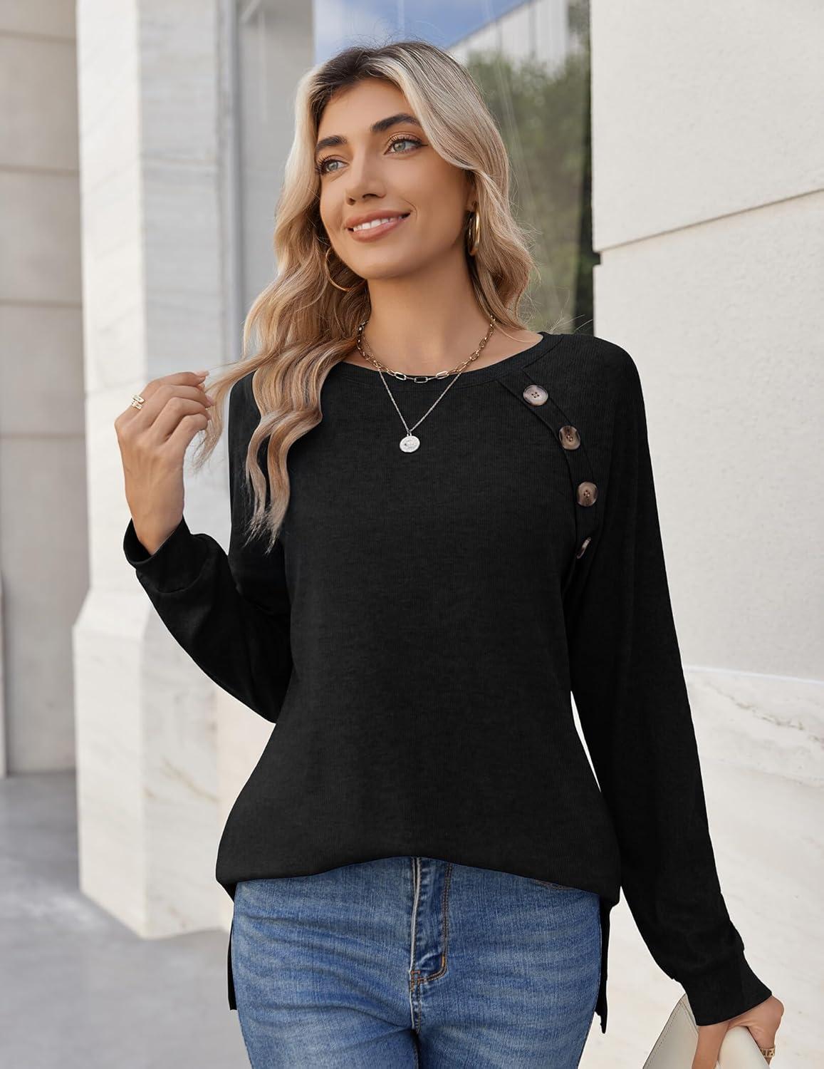 imageZeagoo Womens Long Sleeve Tshirts Casual Tunic Tops Work Fashion Cute Sweaters Fall Outfits 2026 Dressy BlouseBlack