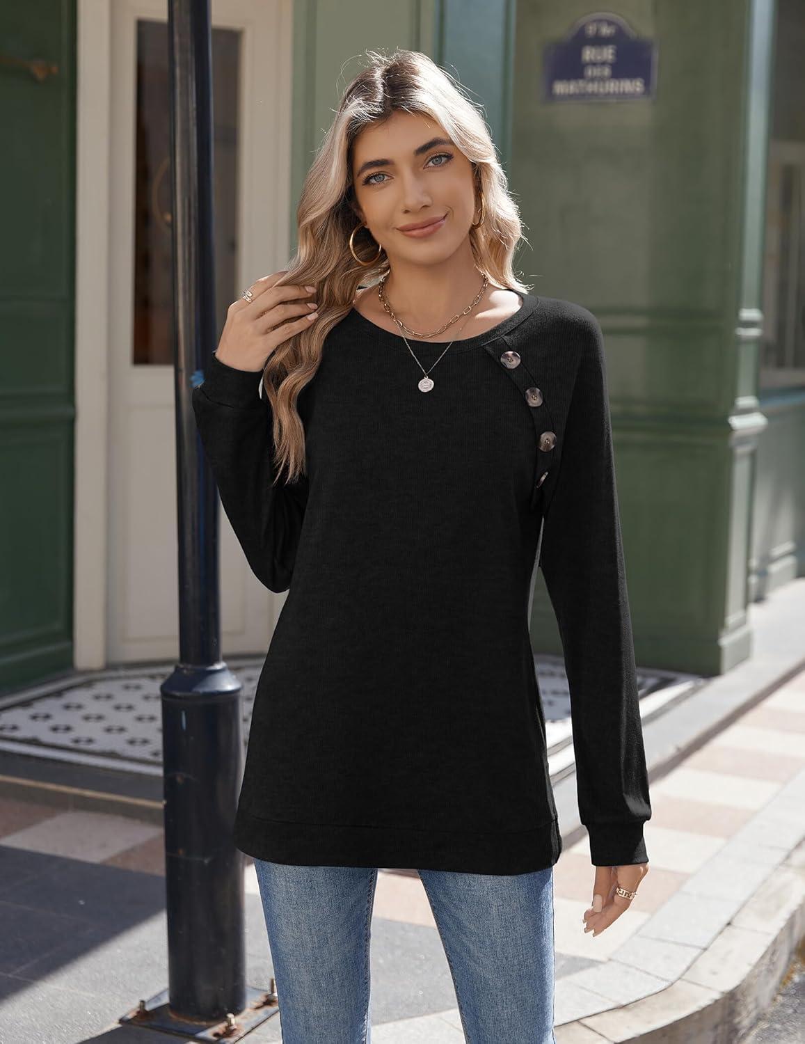 imageZeagoo Womens Long Sleeve Tshirts Casual Tunic Tops Work Fashion Cute Sweaters Fall Outfits 2026 Dressy BlouseBlack