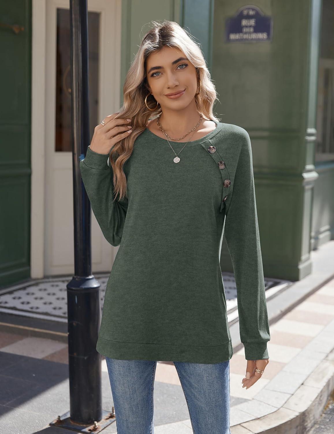 imageZeagoo Womens Long Sleeve Tshirts Casual Tunic Tops Work Fashion Cute Sweaters Fall Outfits 2026 Dressy BlouseGreen