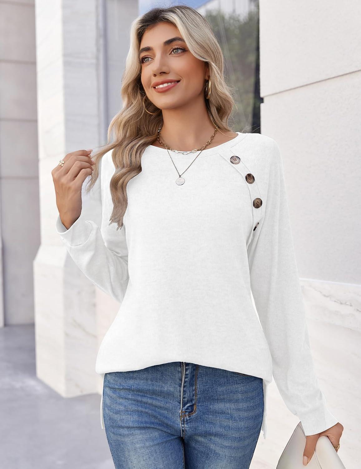 imageZeagoo Womens Long Sleeve Tshirts Casual Tunic Tops Work Fashion Cute Sweaters Fall Outfits 2026 Dressy BlouseWhite