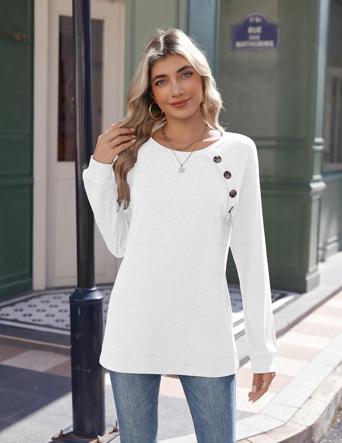 imageZeagoo Womens Long Sleeve Tshirts Casual Tunic Tops Work Fashion Cute Sweaters Fall Outfits 2026 Dressy BlouseWhite