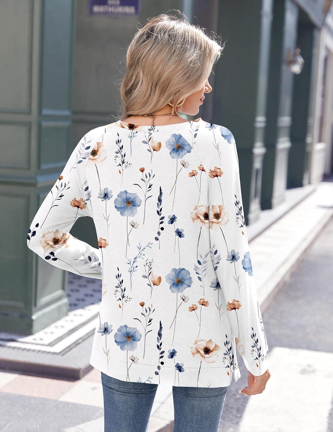 imageZeagoo Womens Long Sleeve Tshirts Casual Tunic Tops Work Fashion Cute Sweaters Fall Outfits 2026 Dressy BlouseWhite Floral