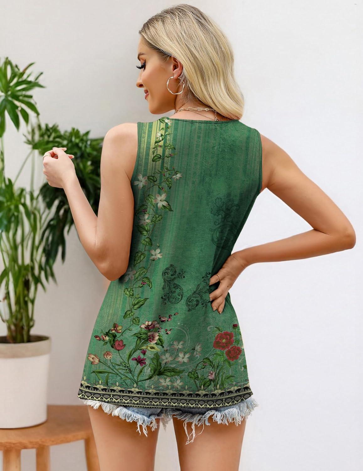 imageZeagoo Womens Summer Tank Tops 2026 Pleated Crew Neck Floral Solid Loose Fit Casual Sleeveless Flowy Boho Tunic ShirtsMz839
