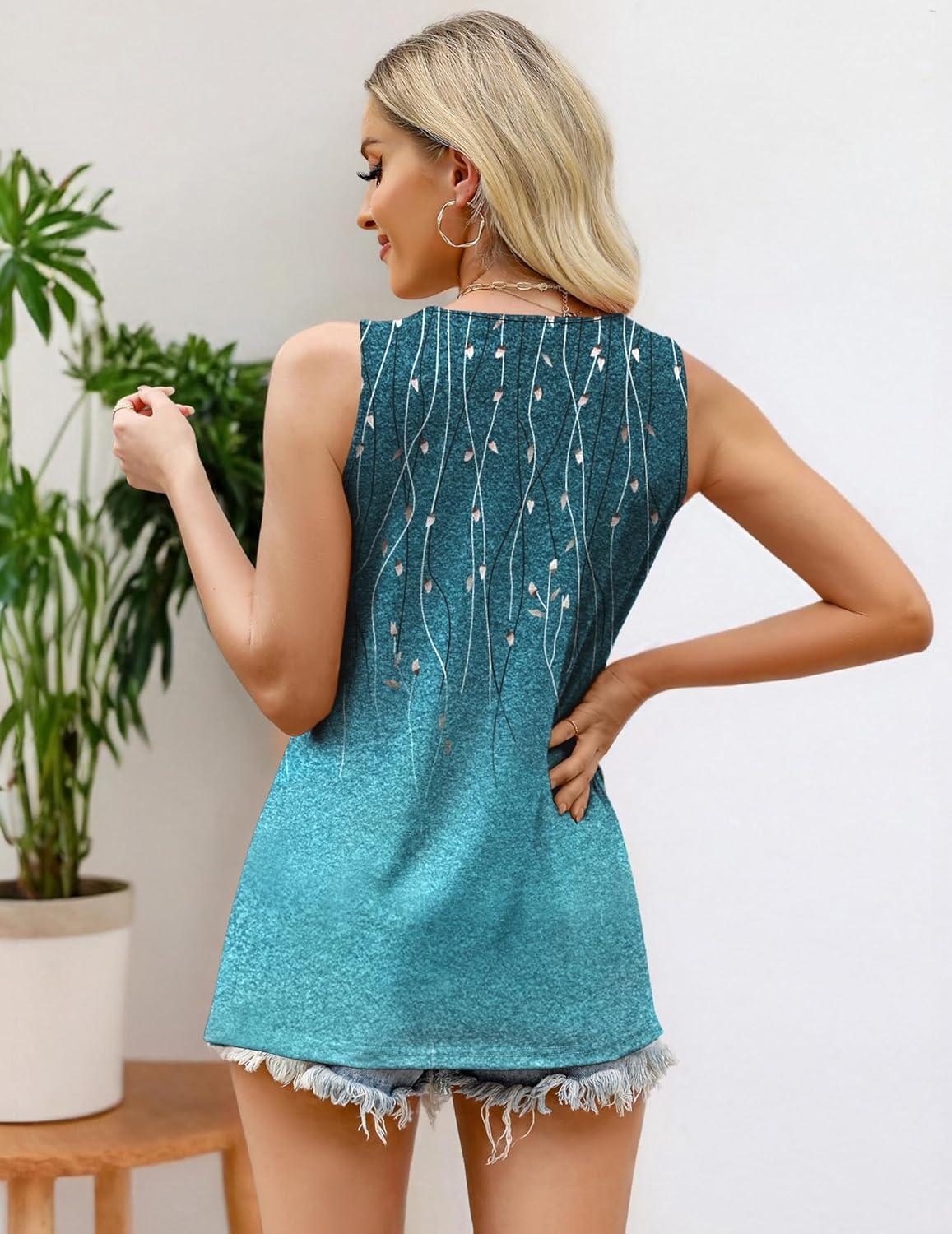 imageZeagoo Womens Summer Tank Tops 2026 Pleated Crew Neck Floral Solid Loose Fit Casual Sleeveless Flowy Boho Tunic ShirtsXh363