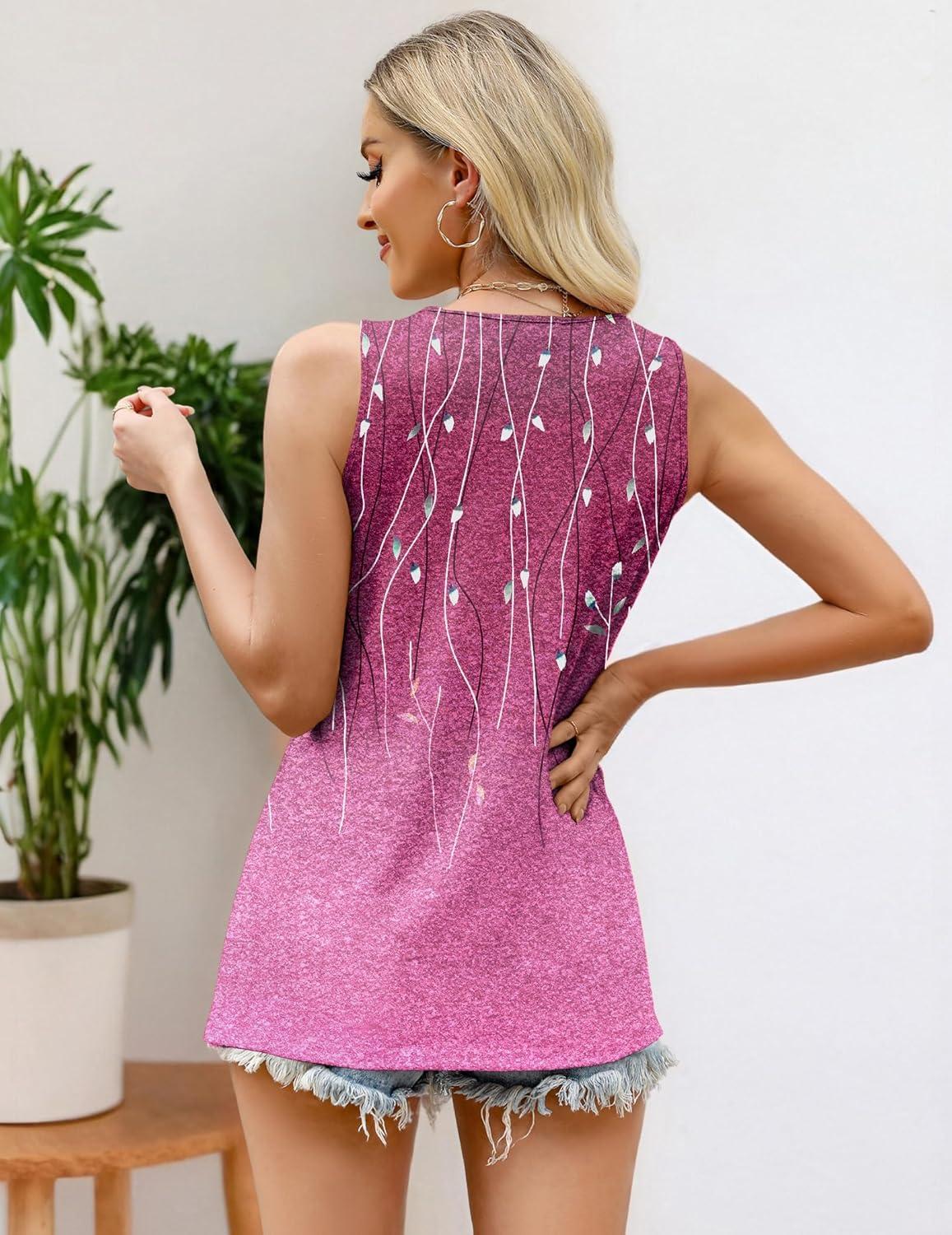 imageZeagoo Womens Summer Tank Tops 2026 Pleated Crew Neck Floral Solid Loose Fit Casual Sleeveless Flowy Boho Tunic ShirtsXh370
