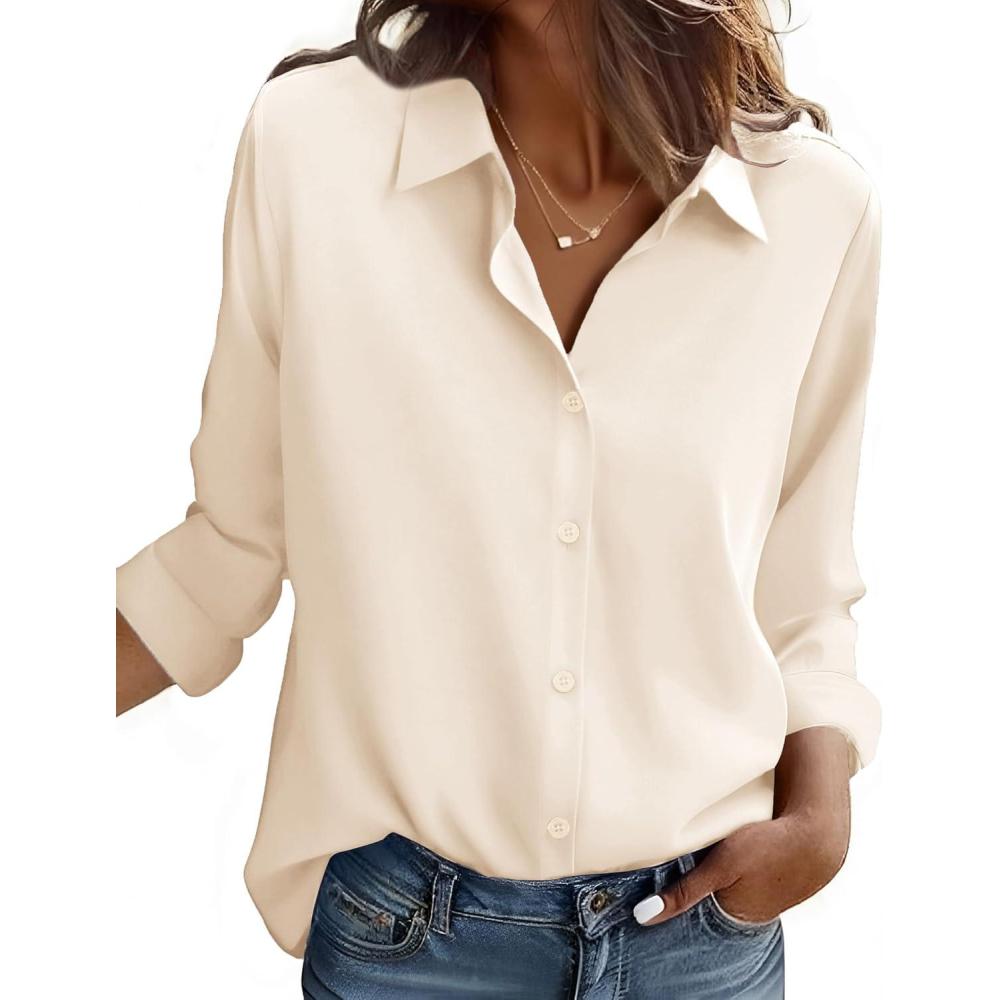 imageZEAGOO Button Down Shirt for Women Long Sleeve Blouses Floral Printed Tops Business Casual Work Outfits SXXLCbeigestain Shield