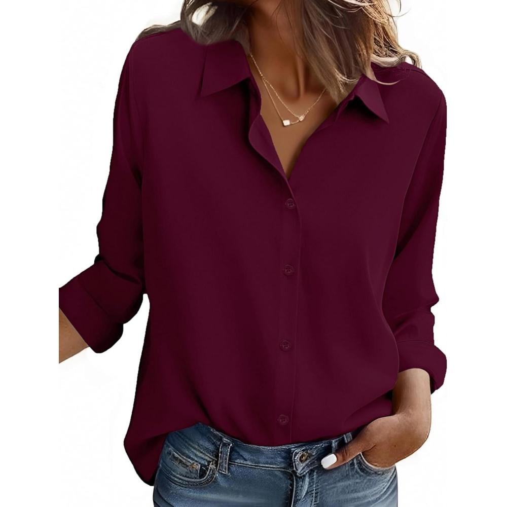 imageZEAGOO Button Down Shirt for Women Long Sleeve Blouses Floral Printed Tops Business Casual Work Outfits SXXLCburgundystain Shield
