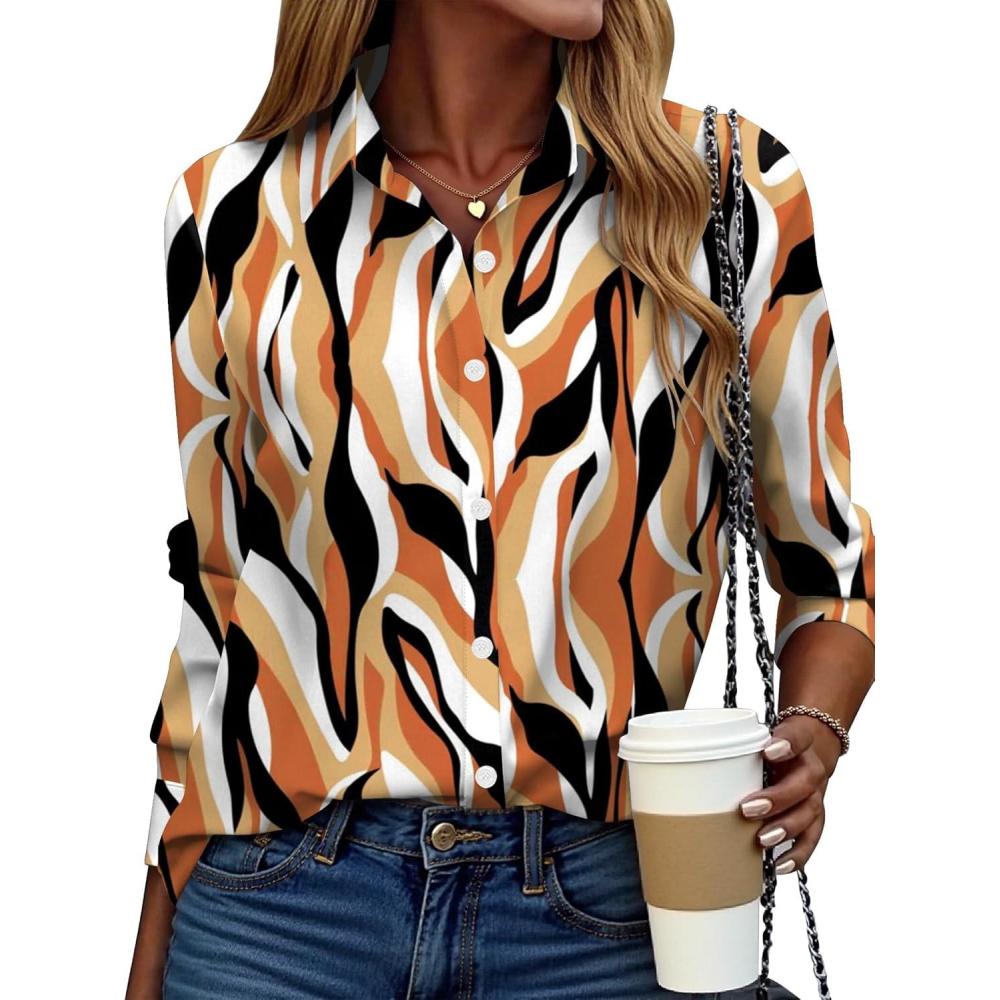 imageZEAGOO Button Down Shirt for Women Long Sleeve Blouses Floral Printed Tops Business Casual Work Outfits SXXLMulticolor 123