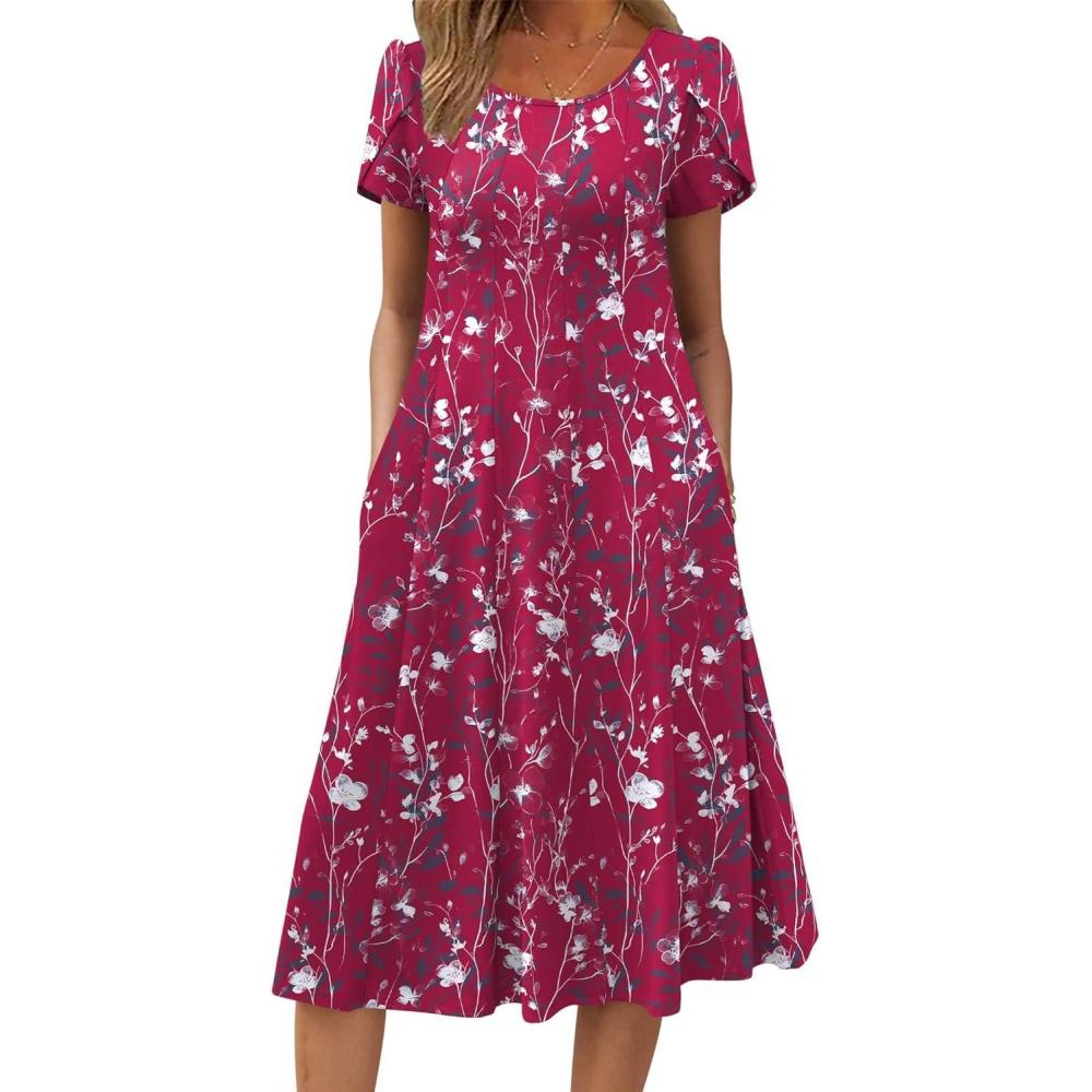 imageZEAGOO Womens Casual Dresses for Summer Short Sleeve Flare Midi Dress Loose Flowy Beach Sundress2601 Purple Floral