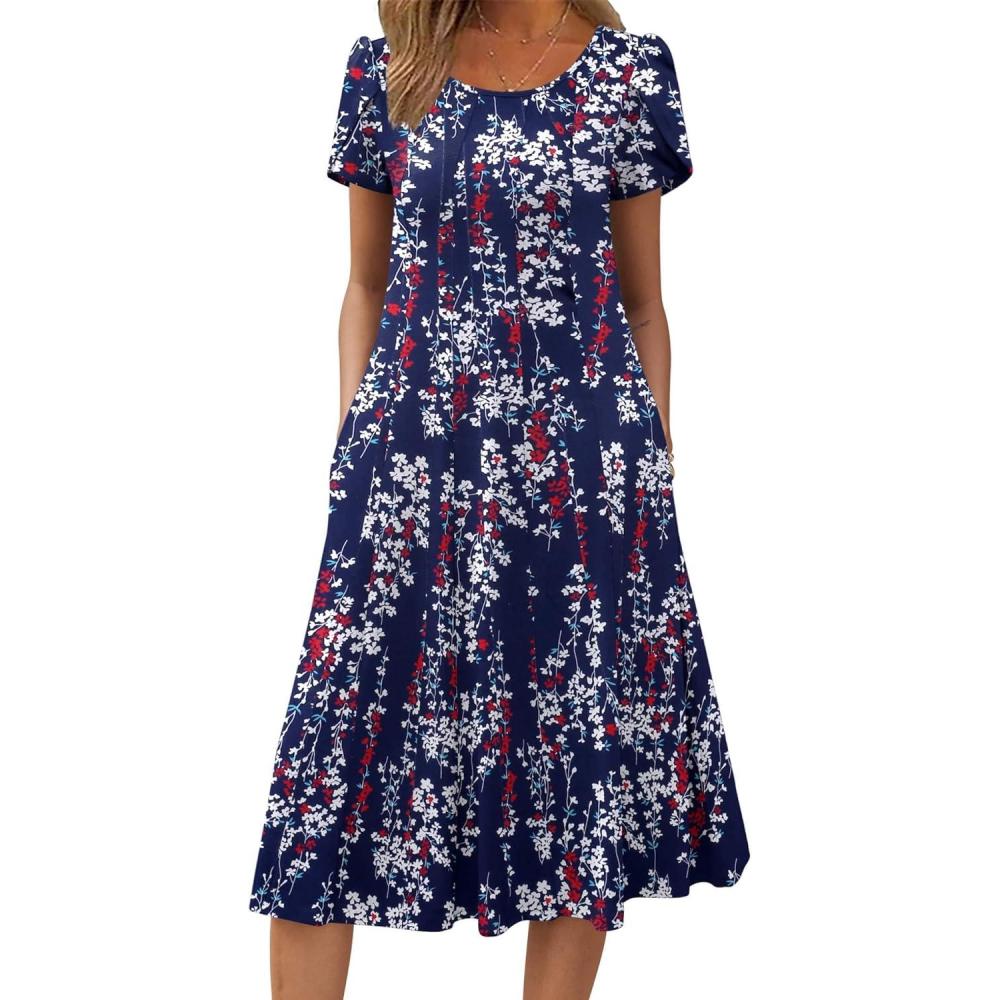imageZEAGOO Womens Casual Dresses for Summer Short Sleeve Flare Midi Dress Loose Flowy Beach SundressPurple Floral